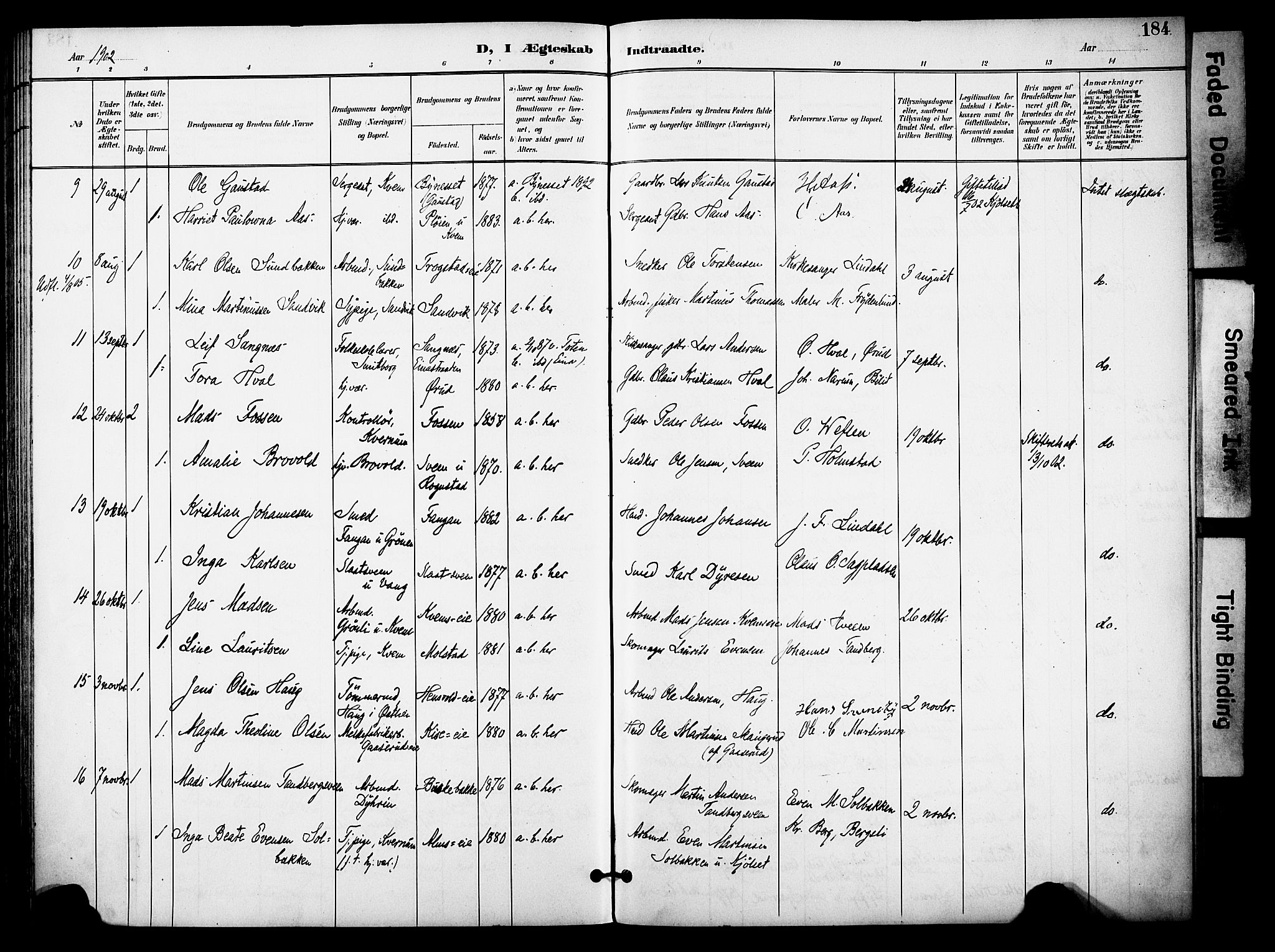 Østre Toten prestekontor, SAH/PREST-104/H/Ha/Haa/L0009: Parish register (official) no. 9, 1897-1913, p. 184