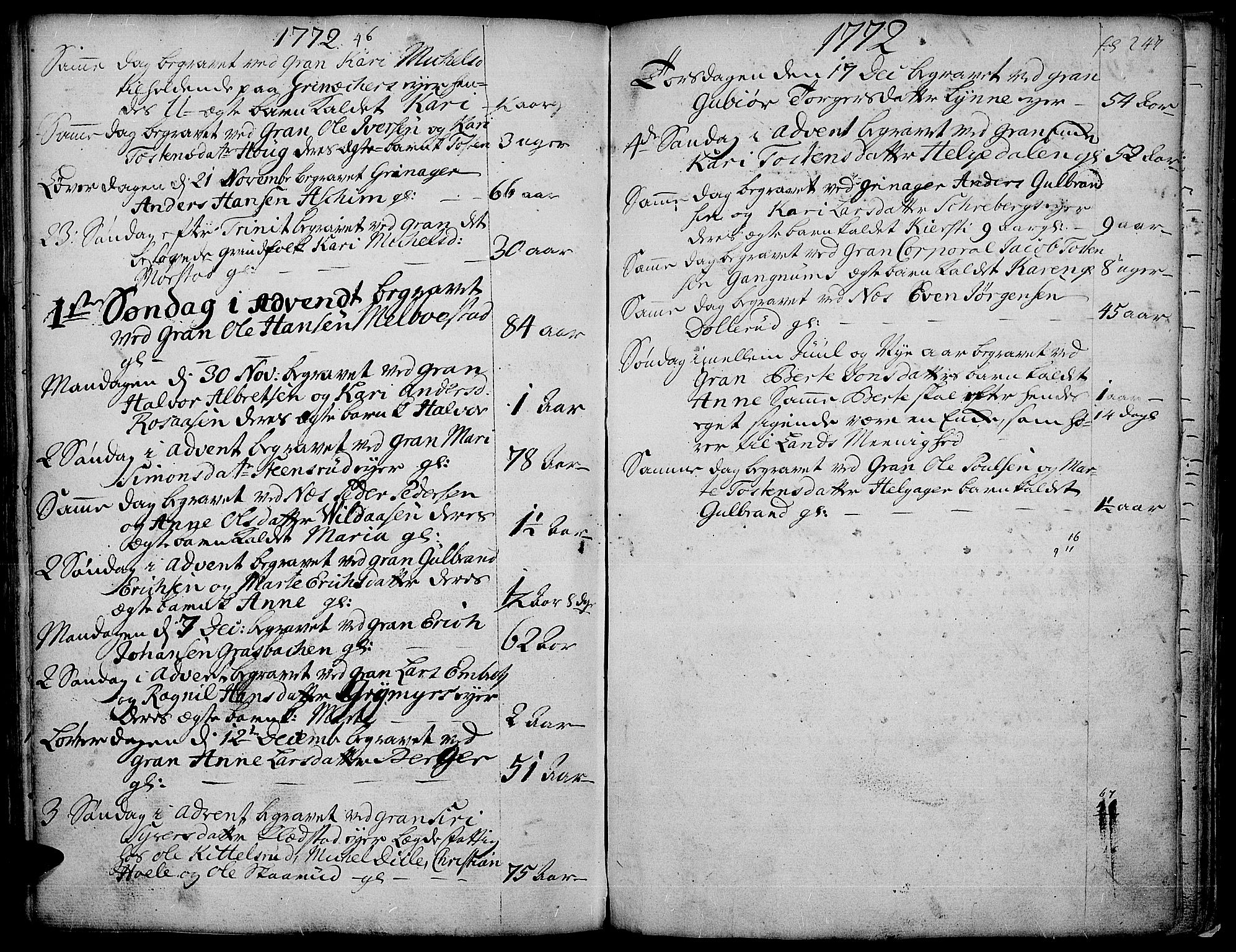 Gran prestekontor, SAH/PREST-112/H/Ha/Haa/L0004: Parish register (official) no. 4, 1759-1775, p. 247