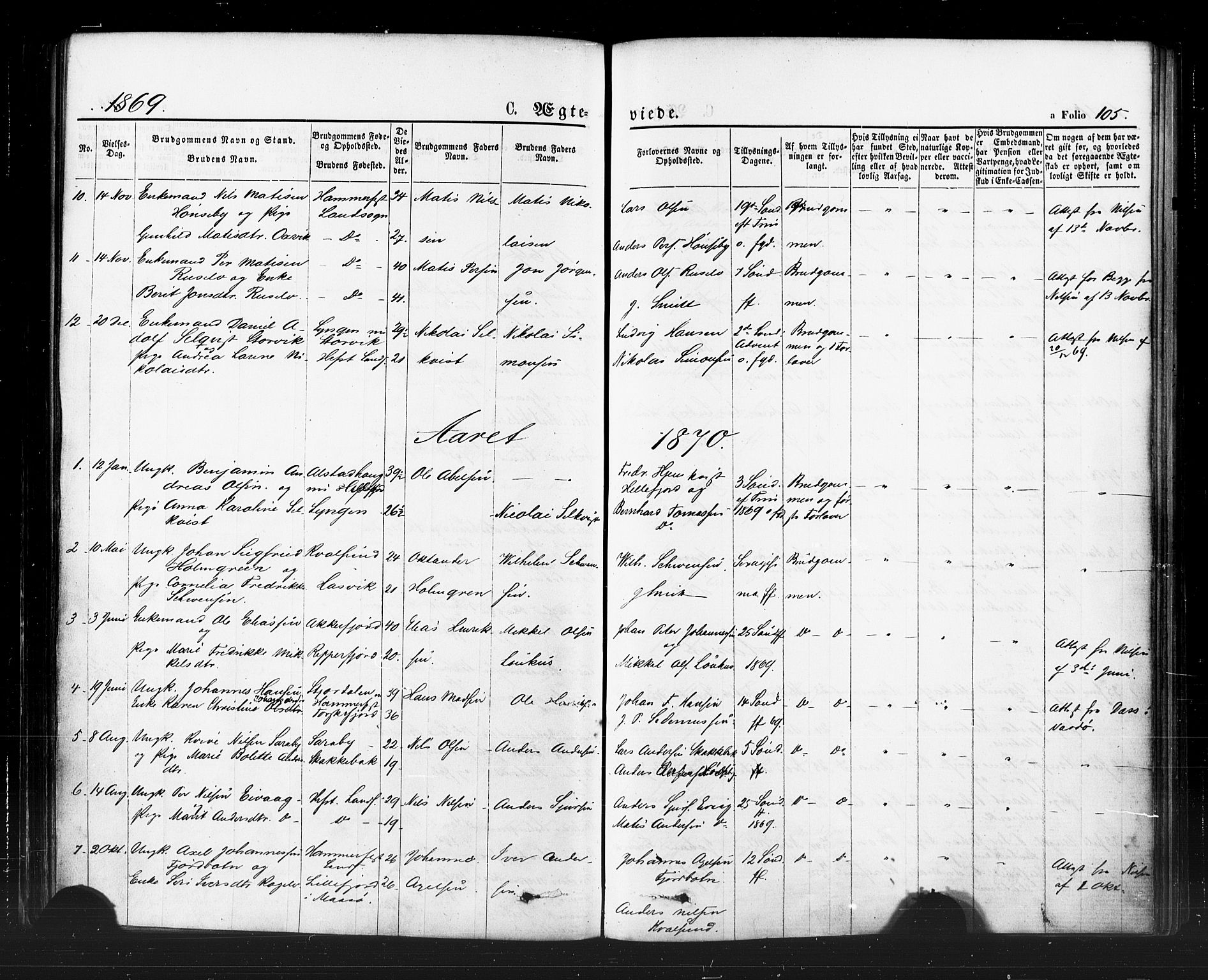 Hammerfest sokneprestkontor, SATØ/S-1347/H/Ha/L0007.kirke: Parish register (official) no. 7, 1869-1884, p. 105