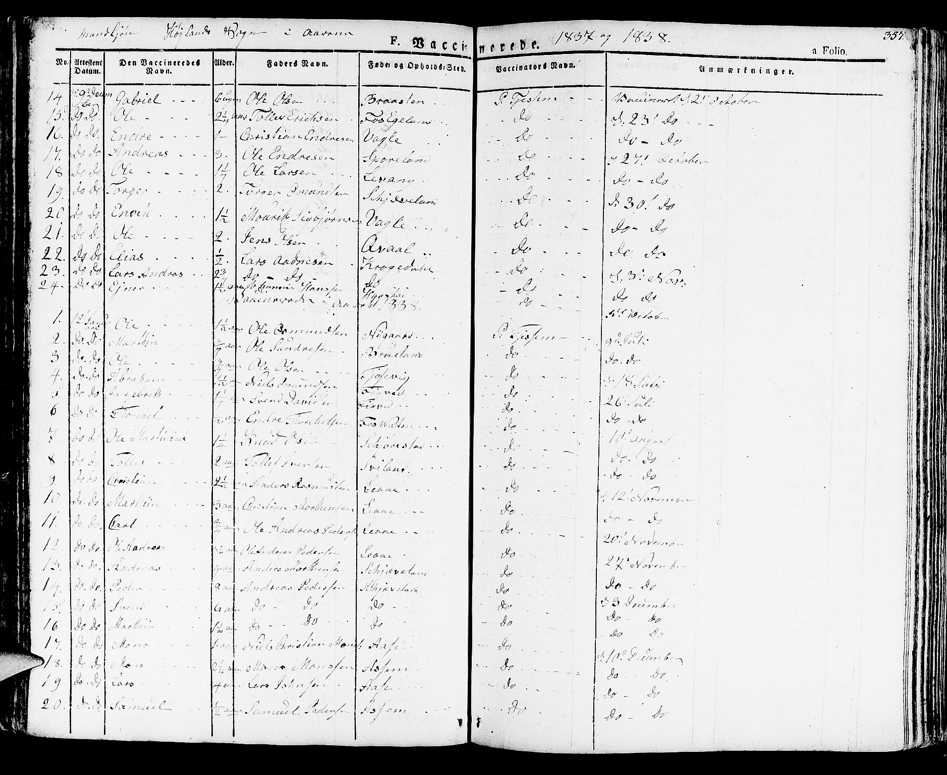 Høyland sokneprestkontor, SAST/A-101799/001/30BA/L0007: Parish register (official) no. A 7 /1, 1825-1841, p. 357