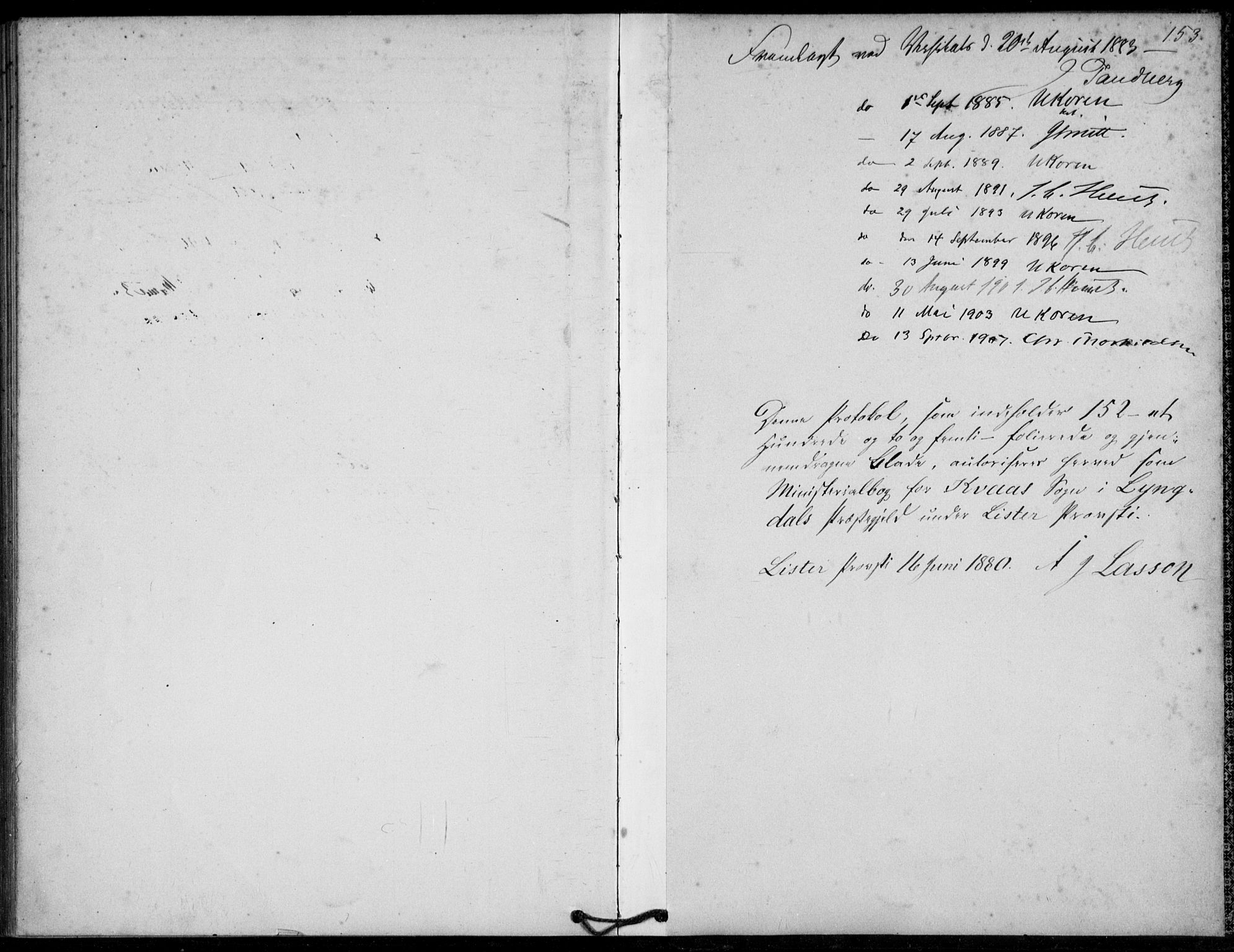 Lyngdal sokneprestkontor, AV/SAK-1111-0029/F/Fa/Fab/L0003: Parish register (official) no. A 3, 1878-1903, p. 153