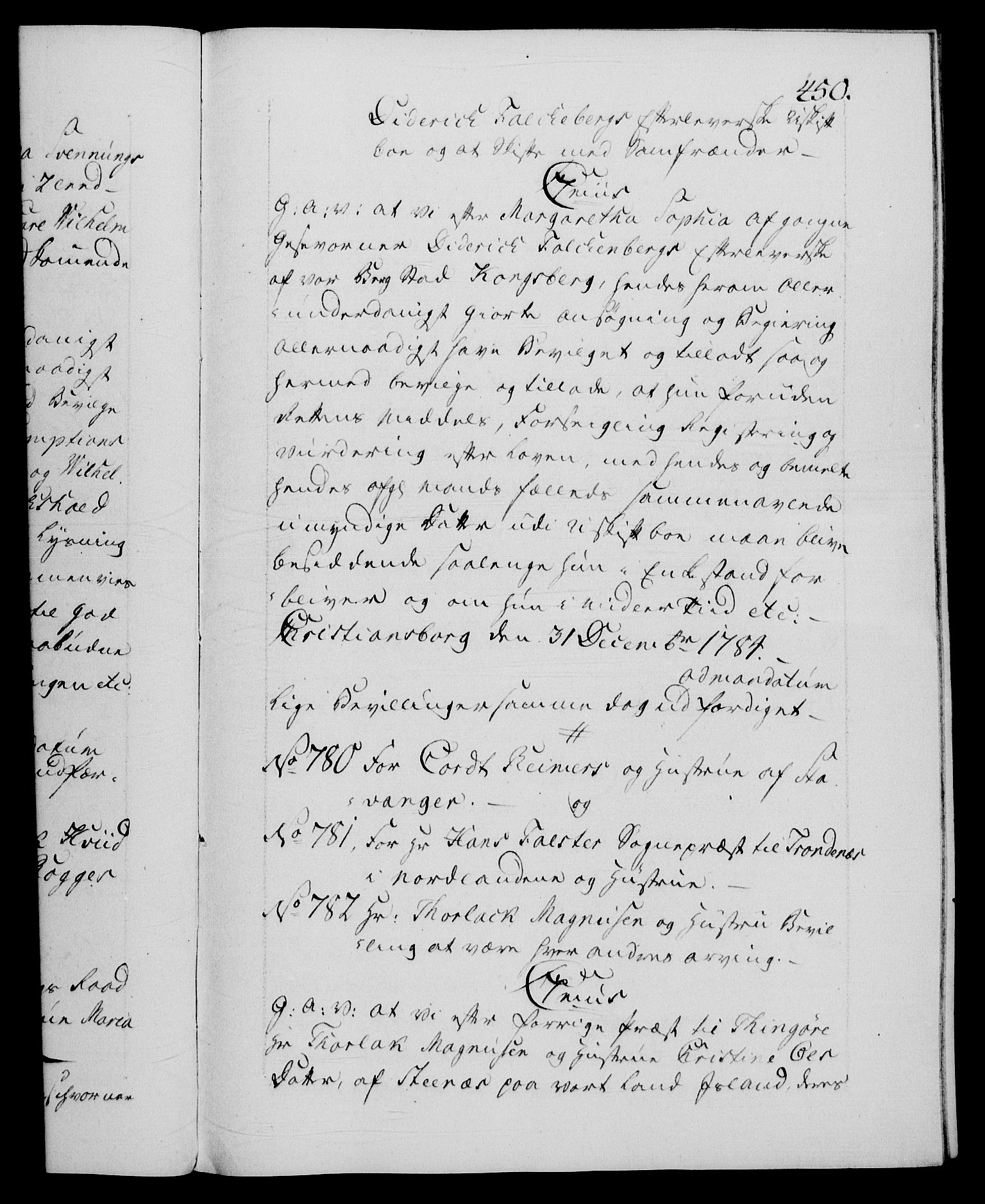 Danske Kanselli 1572-1799, AV/RA-EA-3023/F/Fc/Fca/Fcaa/L0050: Norske registre, 1784-1785, p. 450a