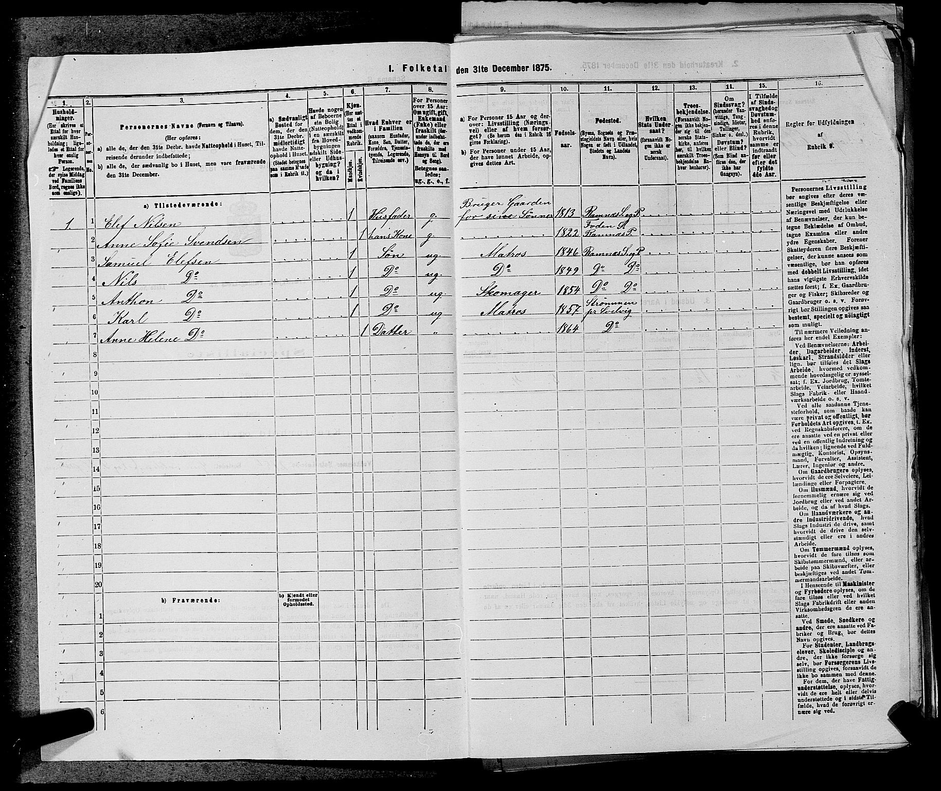 SAKO, 1875 census for 0713P Sande, 1875, p. 1156