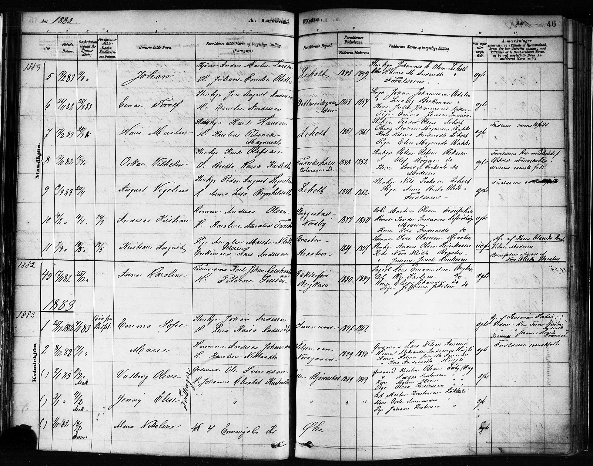 Idd prestekontor Kirkebøker, AV/SAO-A-10911/F/Fc/L0006a: Parish register (official) no. III 6A, 1878-1903, p. 46