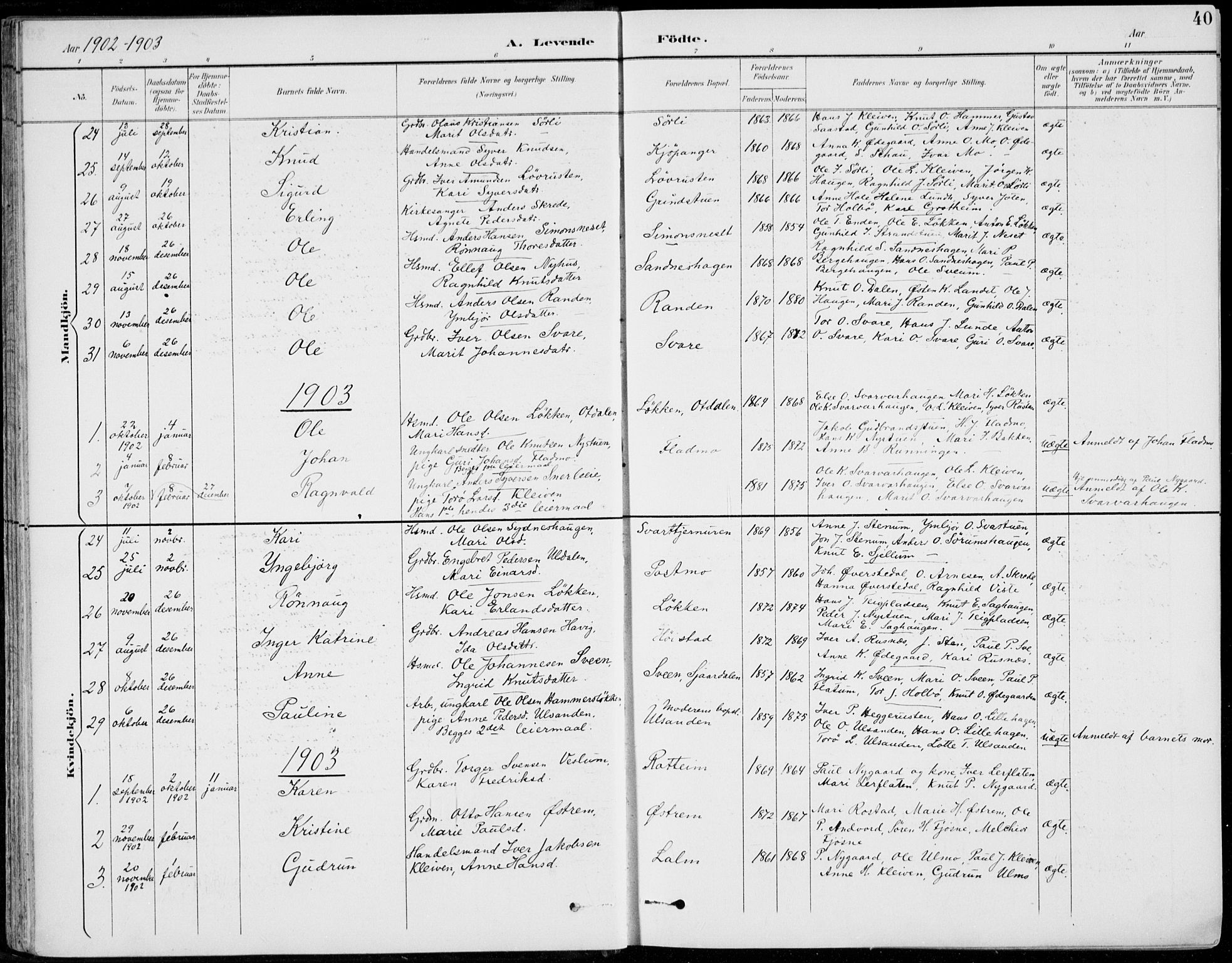 Vågå prestekontor, AV/SAH-PREST-076/H/Ha/Hab/L0002: Parish register (copy) no. 2, 1894-1939, p. 40