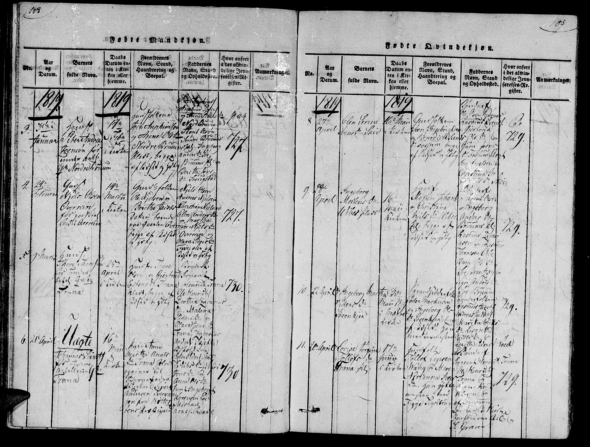 Ministerialprotokoller, klokkerbøker og fødselsregistre - Nord-Trøndelag, AV/SAT-A-1458/735/L0333: Parish register (official) no. 735A04 /2, 1816-1825, p. 108-109