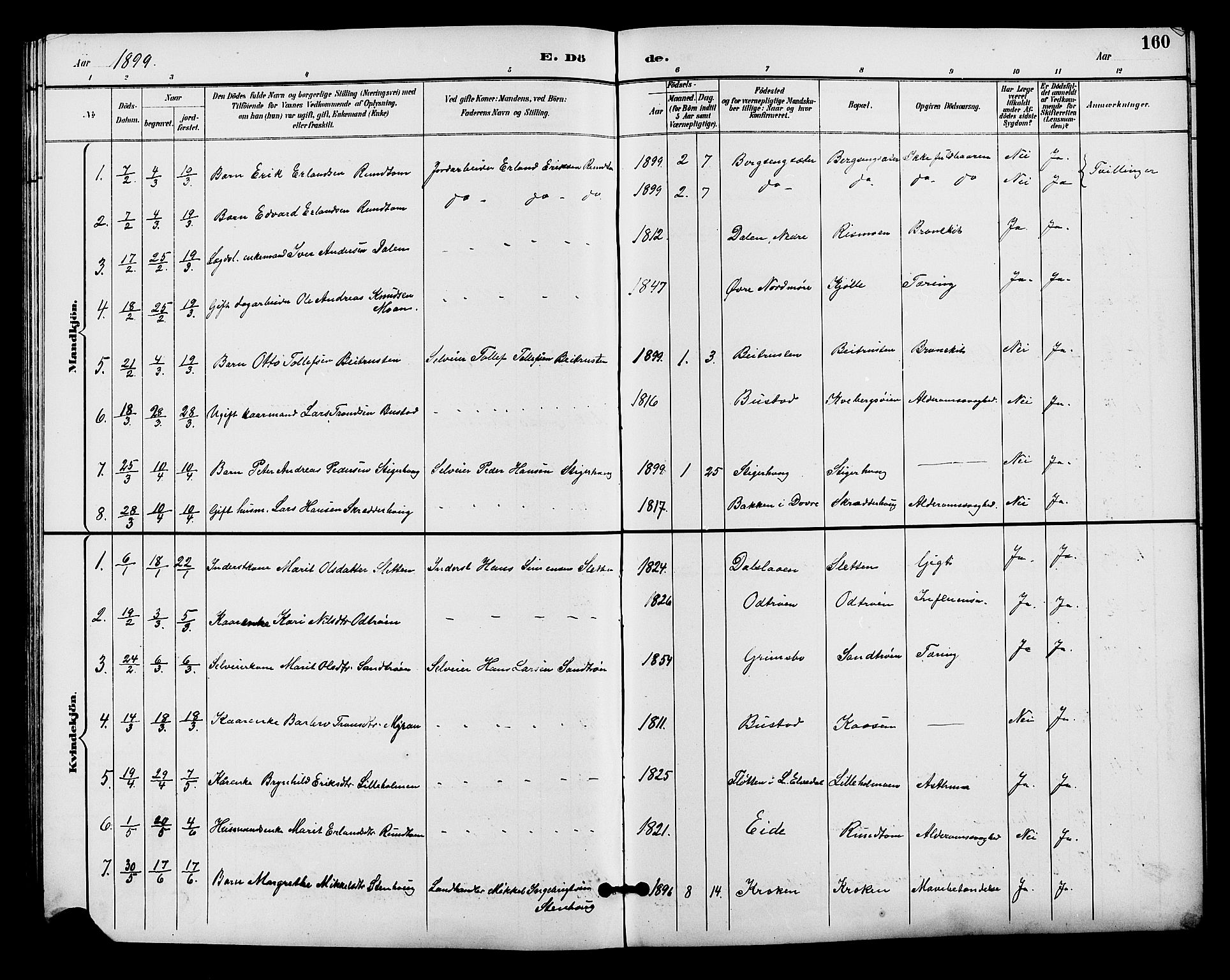 Alvdal prestekontor, SAH/PREST-060/H/Ha/Hab/L0004: Parish register (copy) no. 4, 1894-1910, p. 160