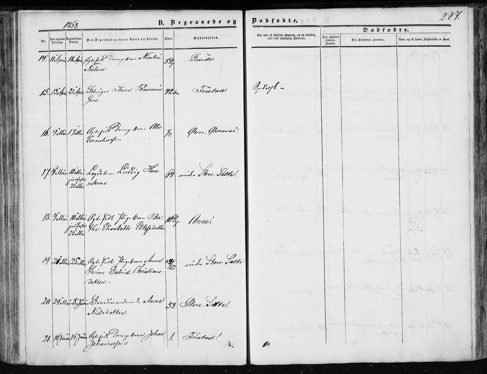 Klepp sokneprestkontor, AV/SAST-A-101803/001/3/30BA/L0005: Parish register (official) no. A 5, 1853-1870, p. 287