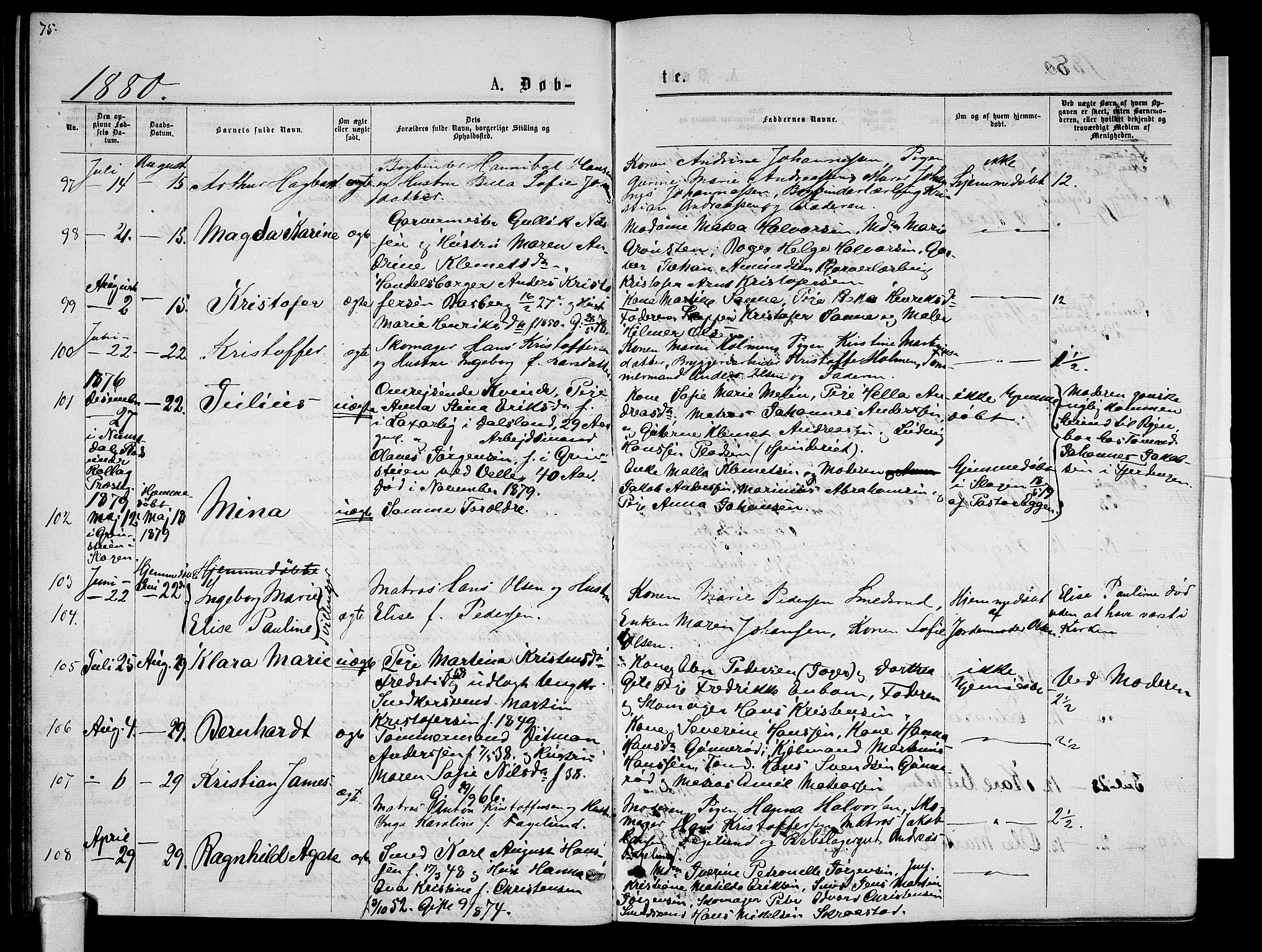 Tønsberg kirkebøker, AV/SAKO-A-330/G/Ga/L0005: Parish register (copy) no. 5, 1875-1885, p. 75