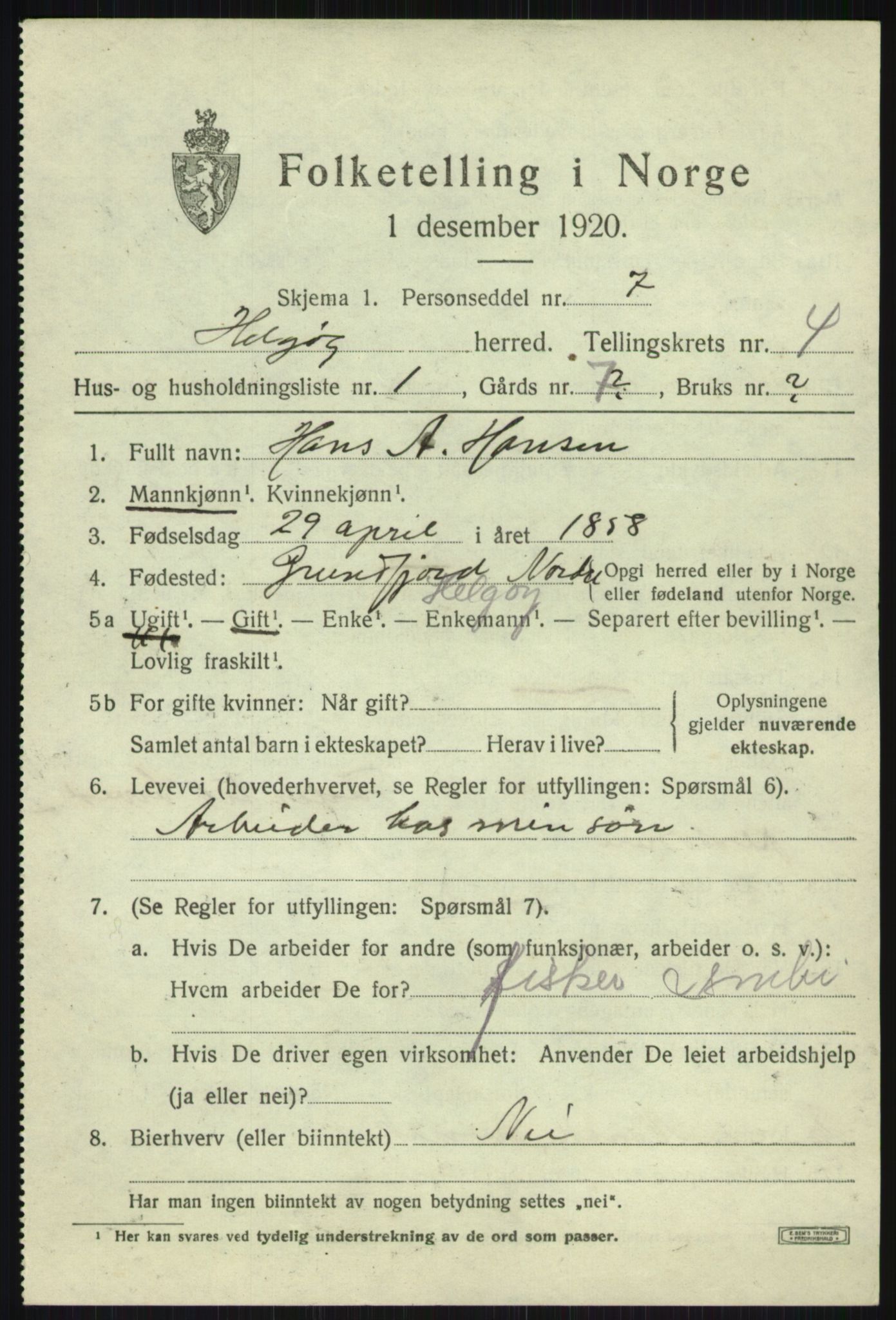 SATØ, 1920 census for Helgøy, 1920, p. 1656