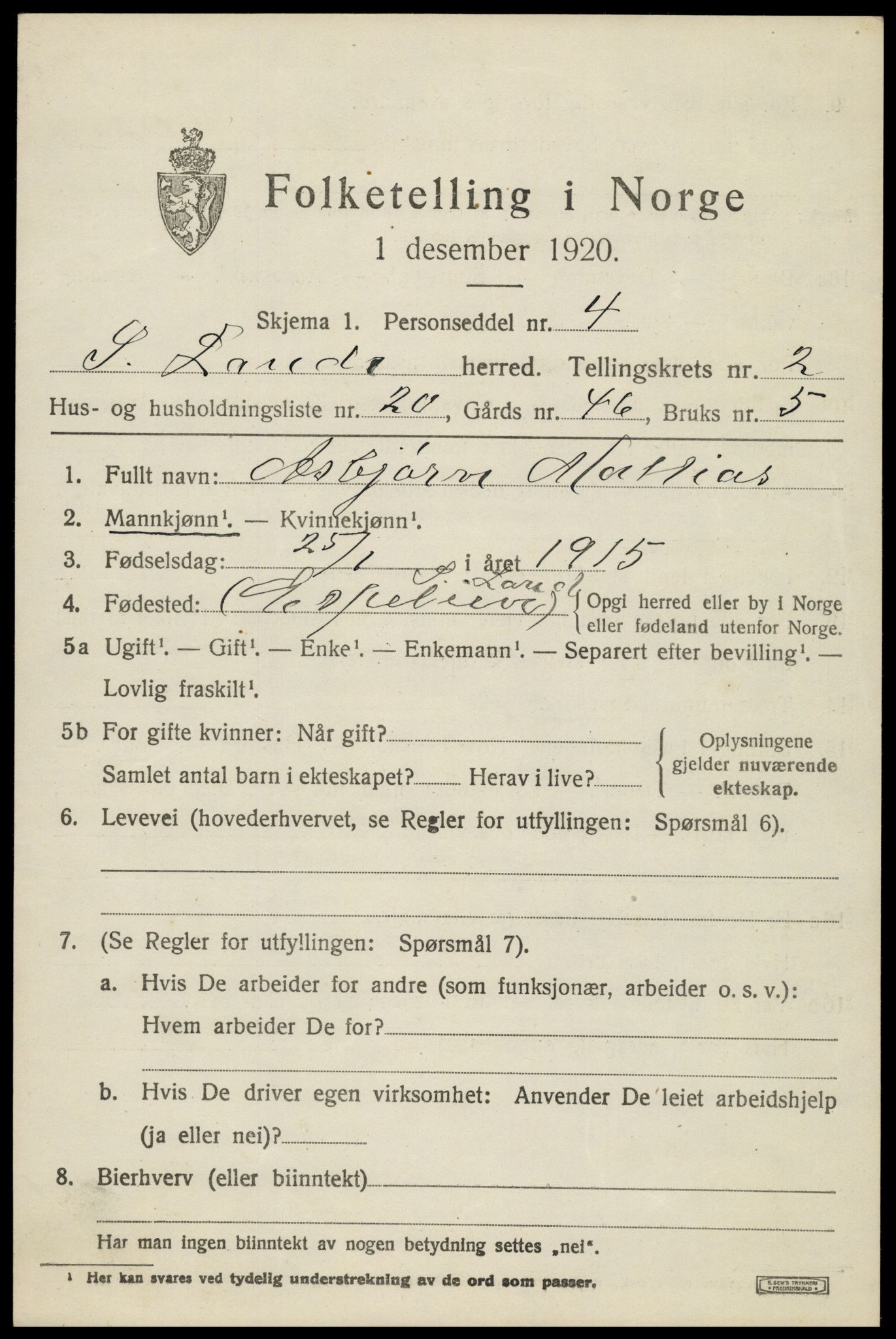 SAH, 1920 census for Søndre Land, 1920, p. 2443