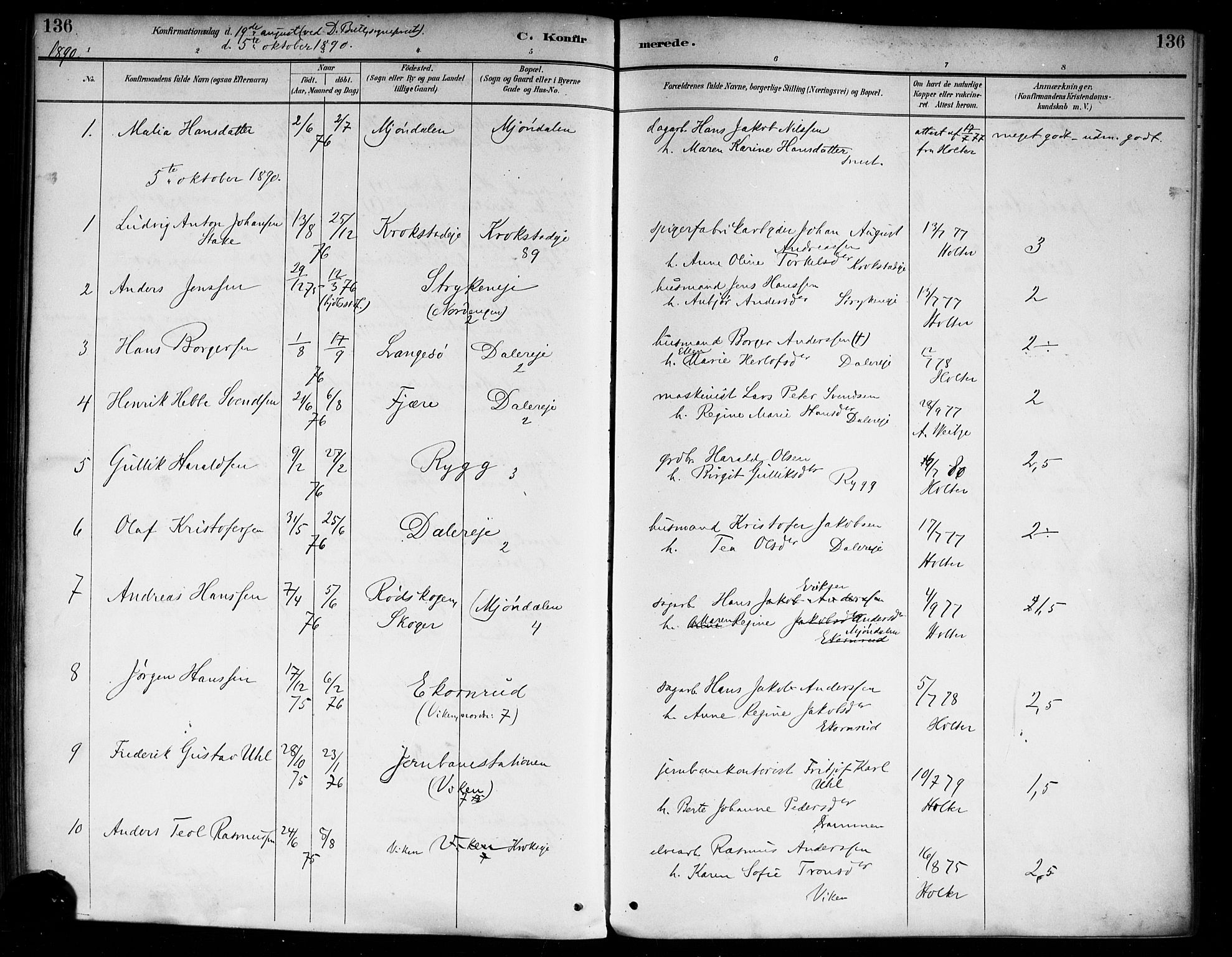 Nedre Eiker kirkebøker, SAKO/A-612/F/Fa/L0003: Parish register (official) no. 3, 1885-1892, p. 136