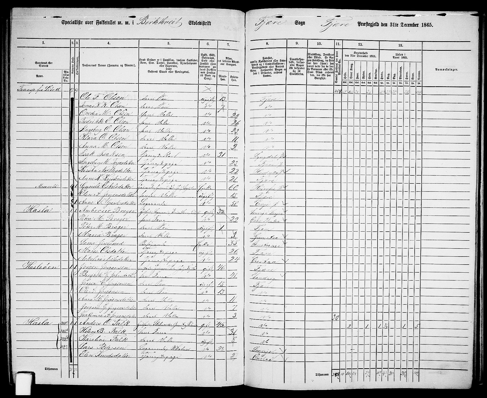 RA, 1865 census for Fjære/Fjære, 1865, p. 143