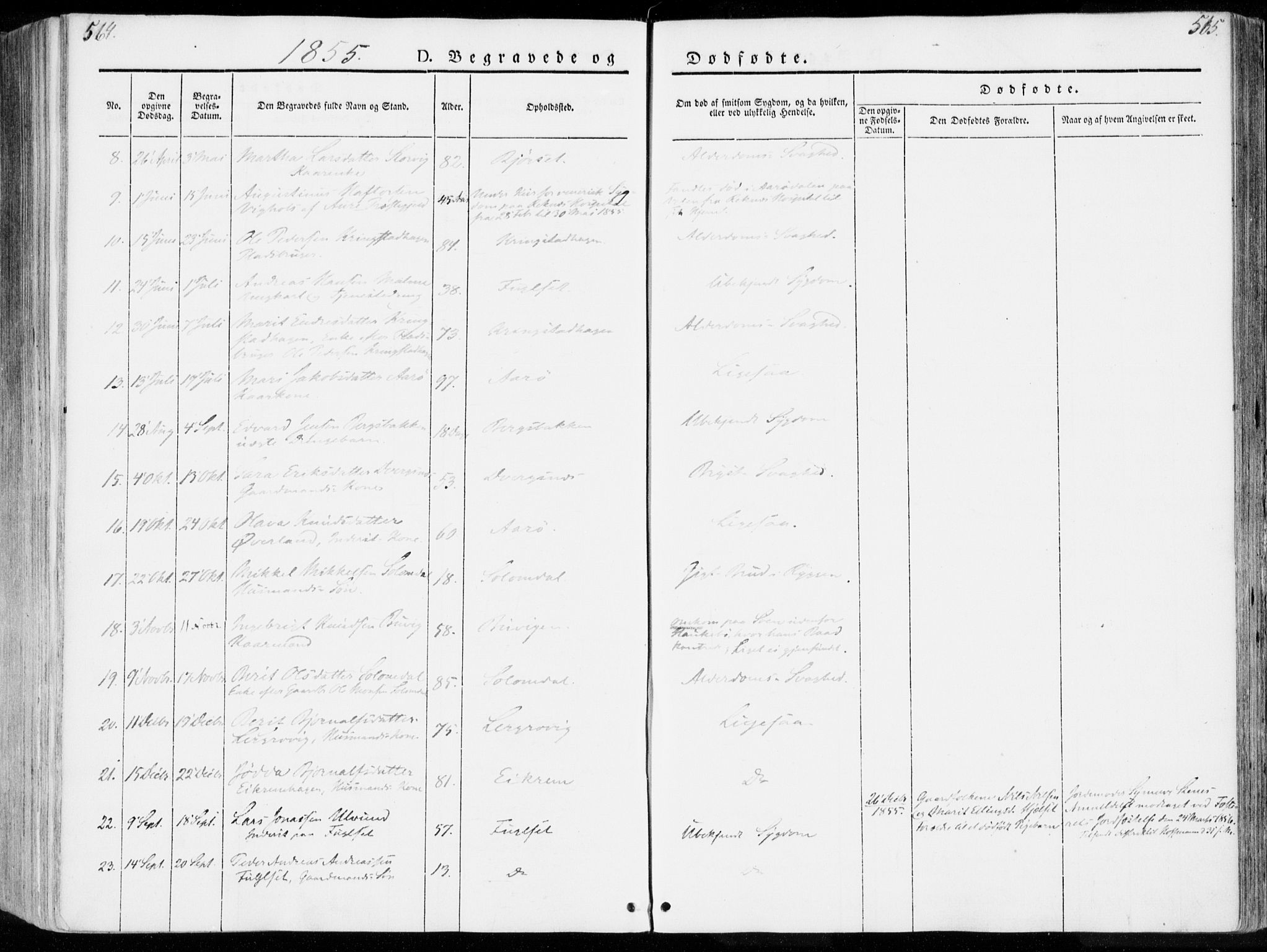Ministerialprotokoller, klokkerbøker og fødselsregistre - Møre og Romsdal, SAT/A-1454/555/L0653: Parish register (official) no. 555A04, 1843-1869, p. 564-565