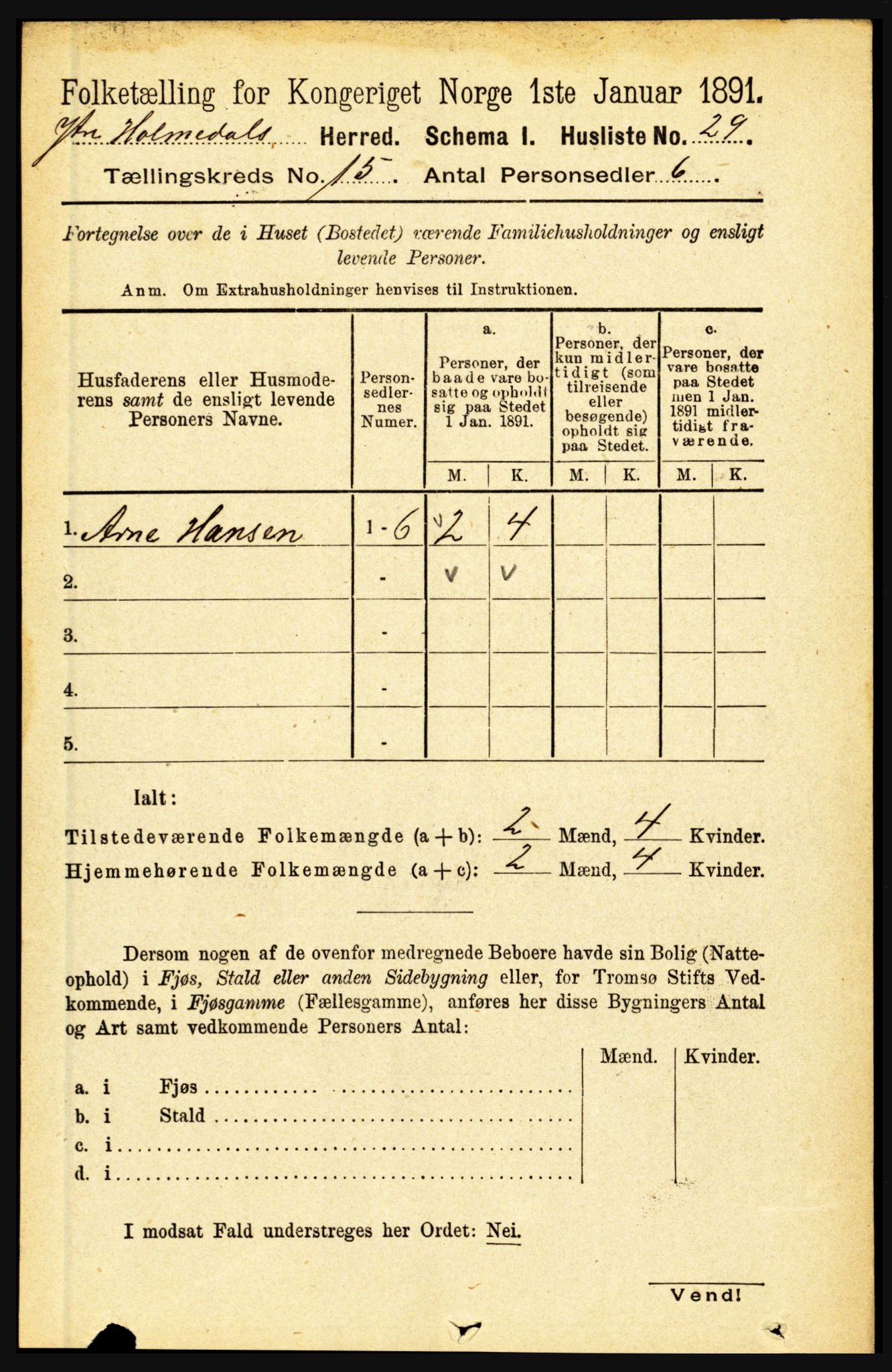 RA, 1891 census for 1429 Ytre Holmedal, 1891, p. 3985