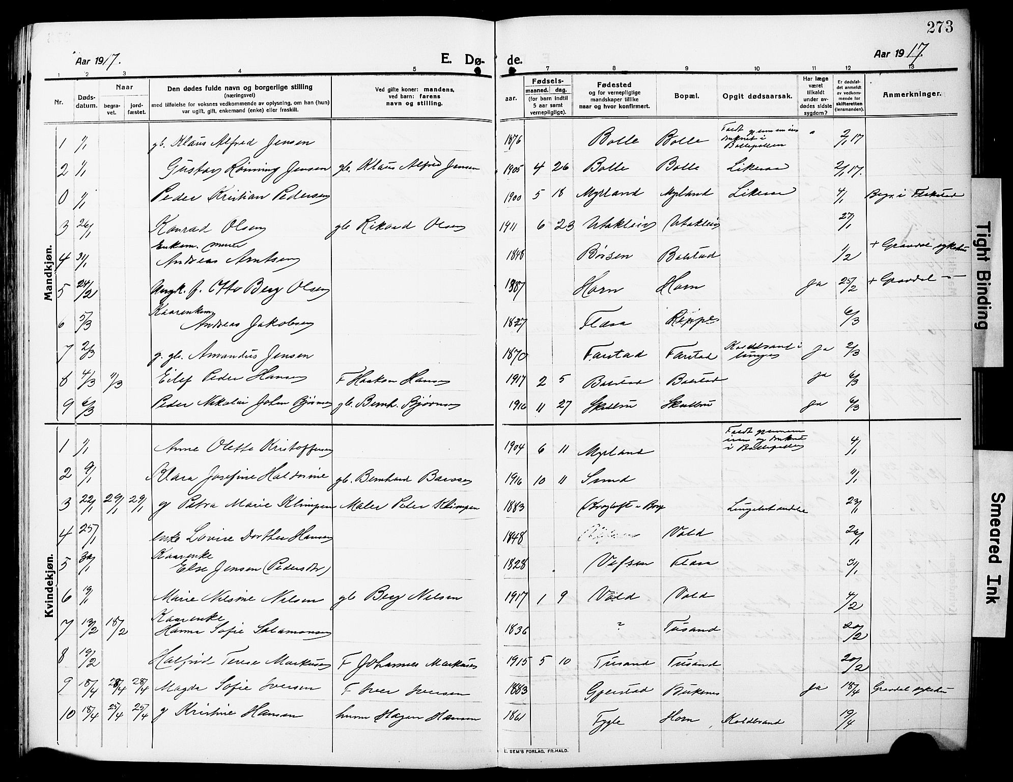Ministerialprotokoller, klokkerbøker og fødselsregistre - Nordland, SAT/A-1459/881/L1169: Parish register (copy) no. 881C06, 1912-1930, p. 273