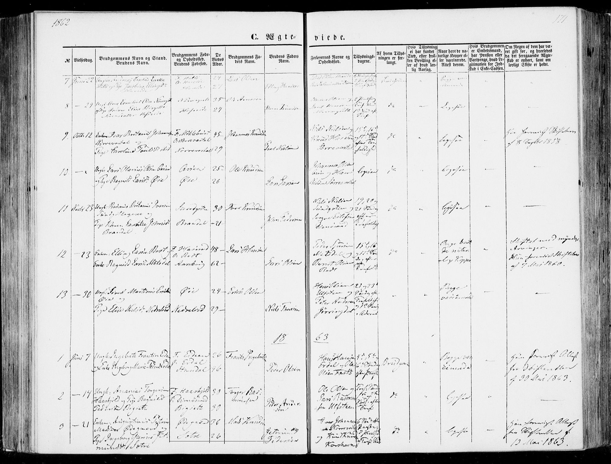 Ministerialprotokoller, klokkerbøker og fødselsregistre - Møre og Romsdal, SAT/A-1454/510/L0121: Parish register (official) no. 510A01, 1848-1877, p. 171