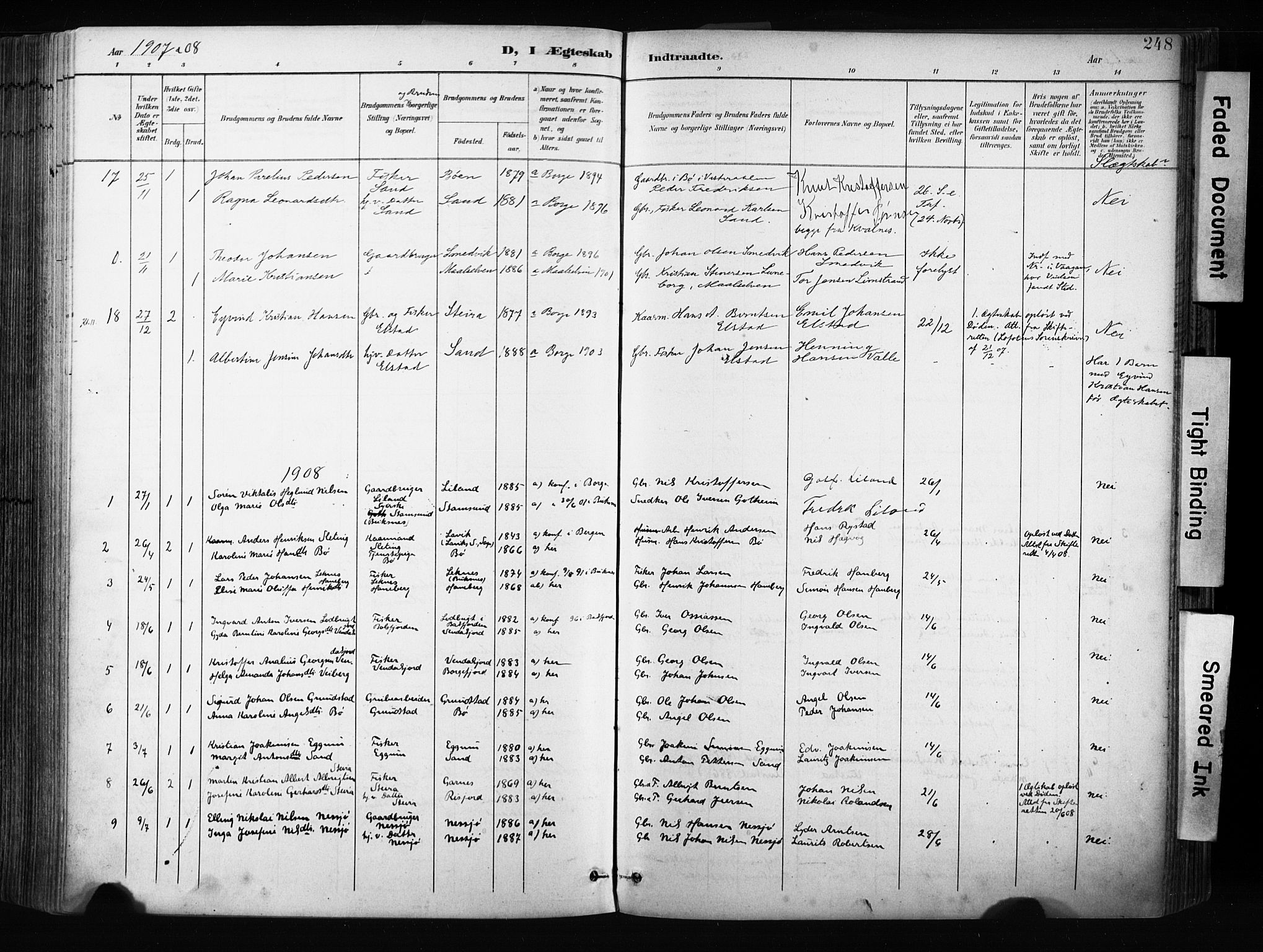 Ministerialprotokoller, klokkerbøker og fødselsregistre - Nordland, AV/SAT-A-1459/880/L1134: Parish register (official) no. 880A08, 1899-1908, p. 248