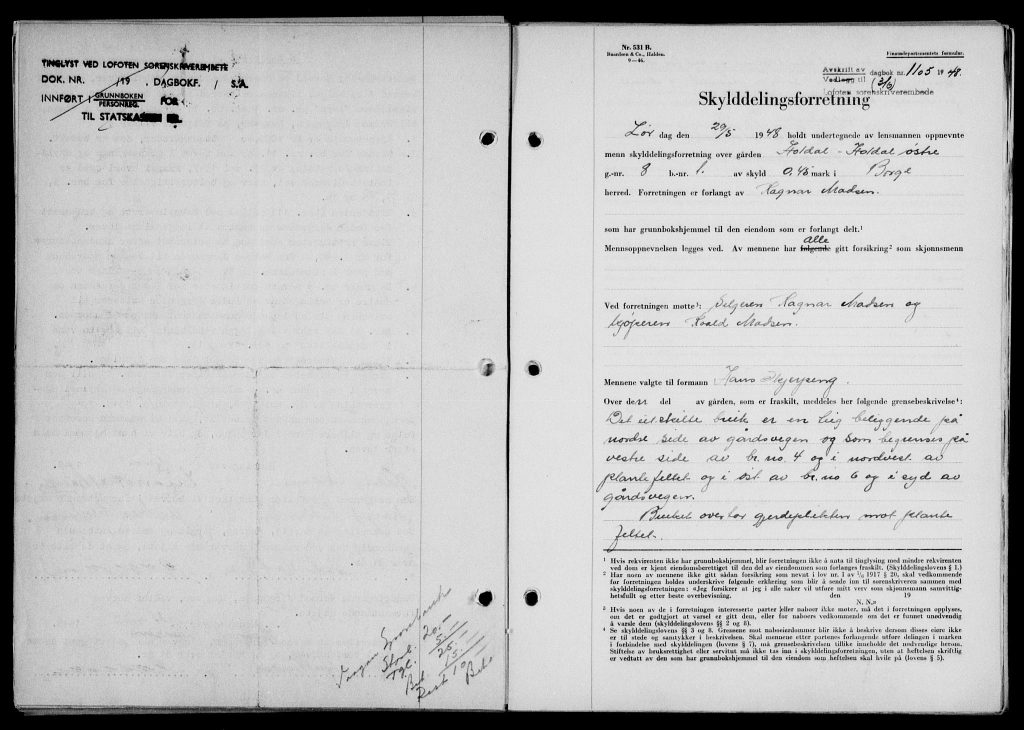 Lofoten sorenskriveri, SAT/A-0017/1/2/2C/L0018a: Mortgage book no. 18a, 1948-1948, Diary no: : 1105/1948