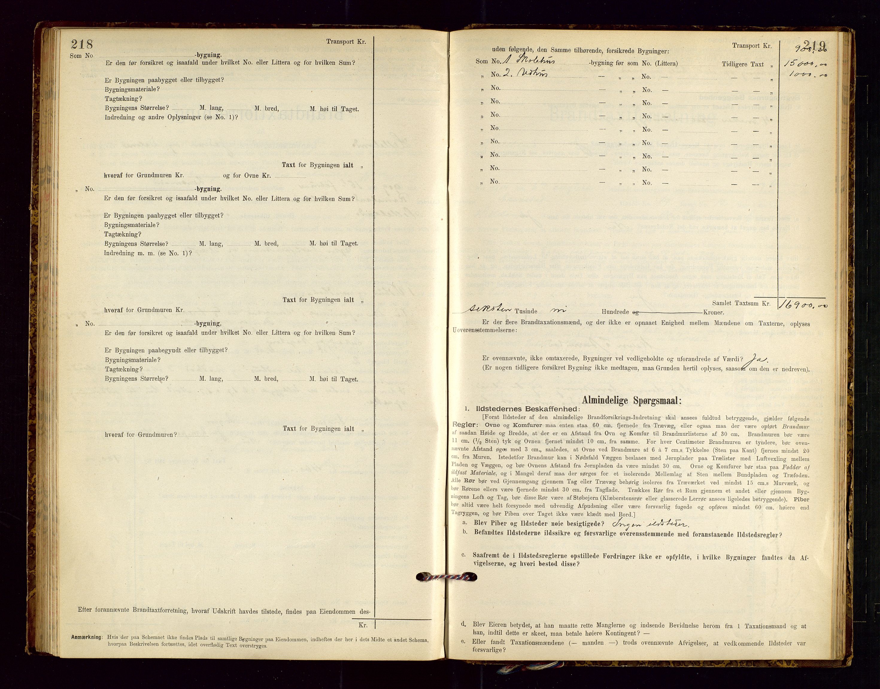 Helleland lensmannskontor, SAST/A-100209/Gob/L0001: "Brandtaxationsprotokol", 1896-1919, p. 218-219