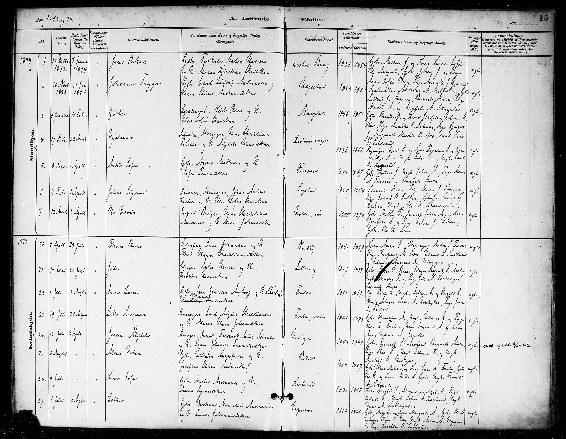 Skiptvet prestekontor Kirkebøker, SAO/A-20009/F/Fa/L0010: Parish register (official) no. 10, 1890-1900, p. 15