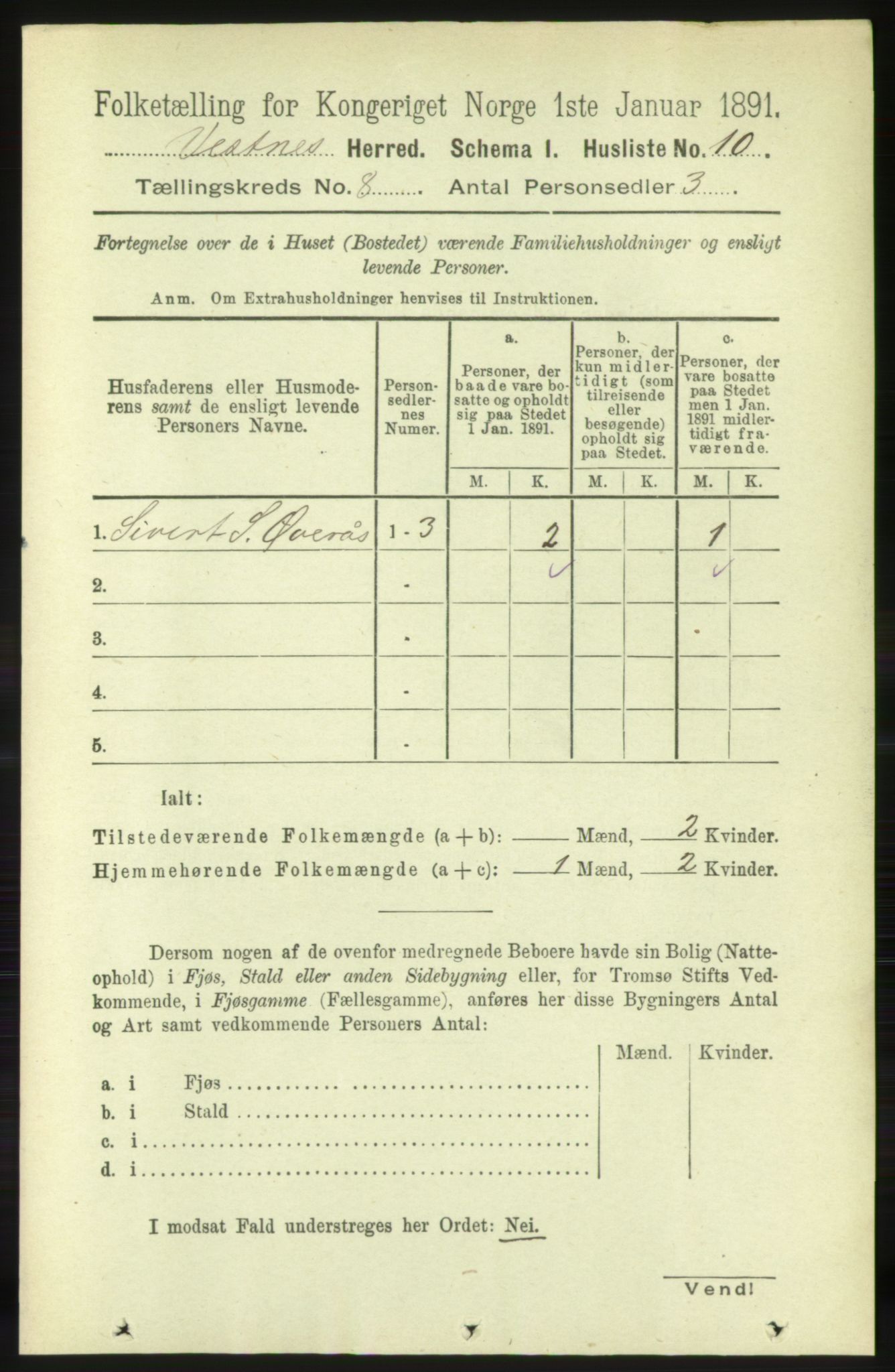 RA, 1891 census for 1535 Vestnes, 1891, p. 3130