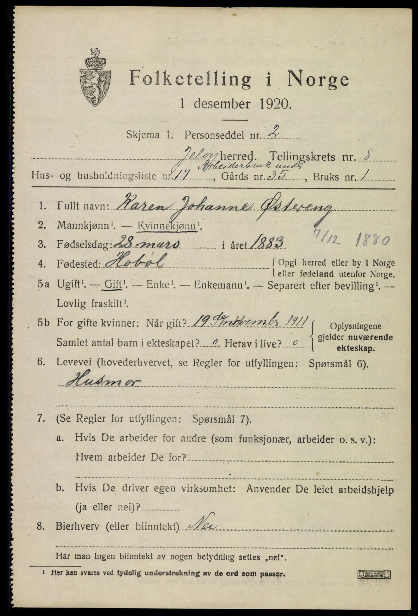 SAO, 1920 census for Moss land district, 1920, p. 8931