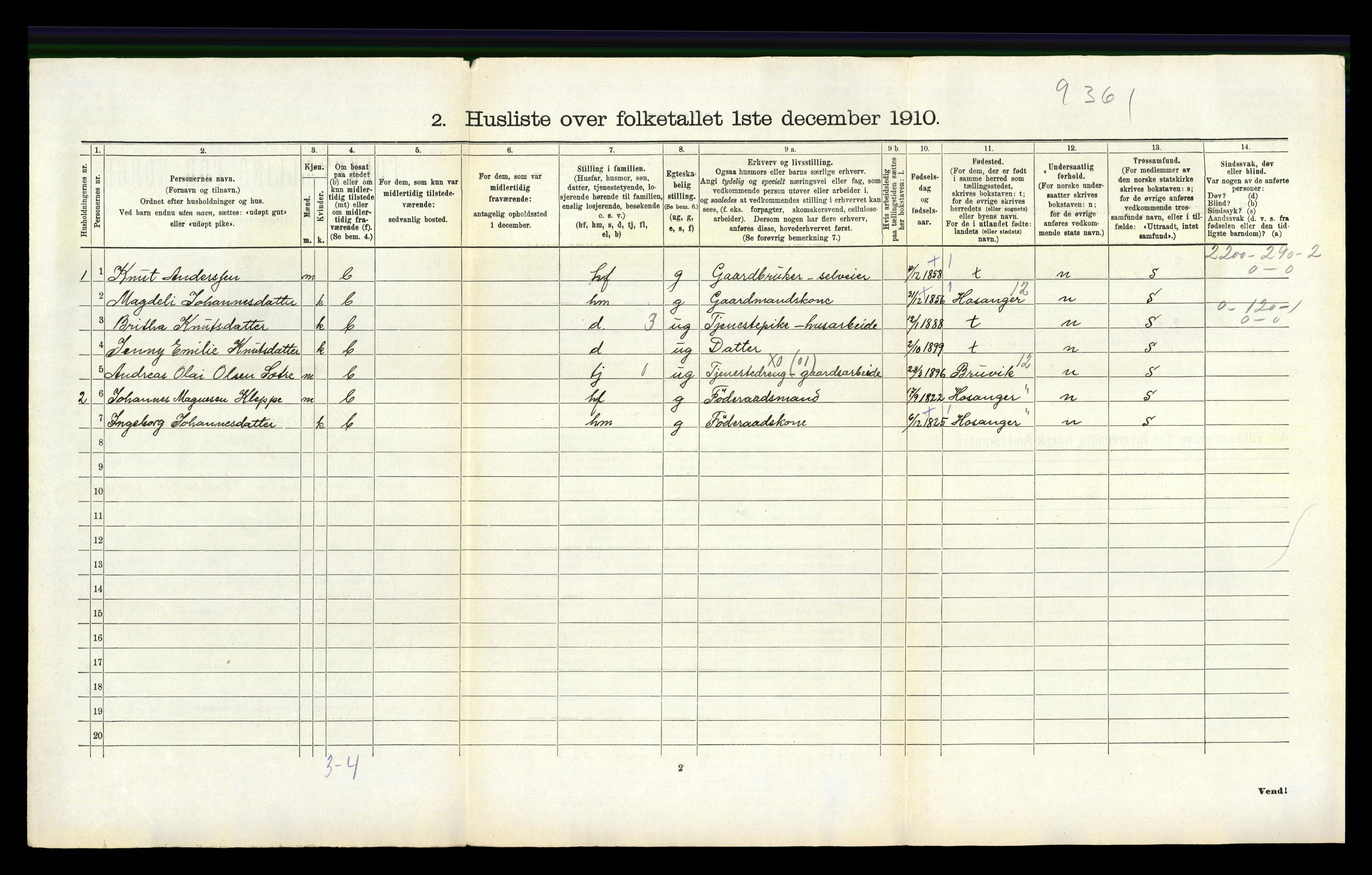 RA, 1910 census for Hamre, 1910, p. 393