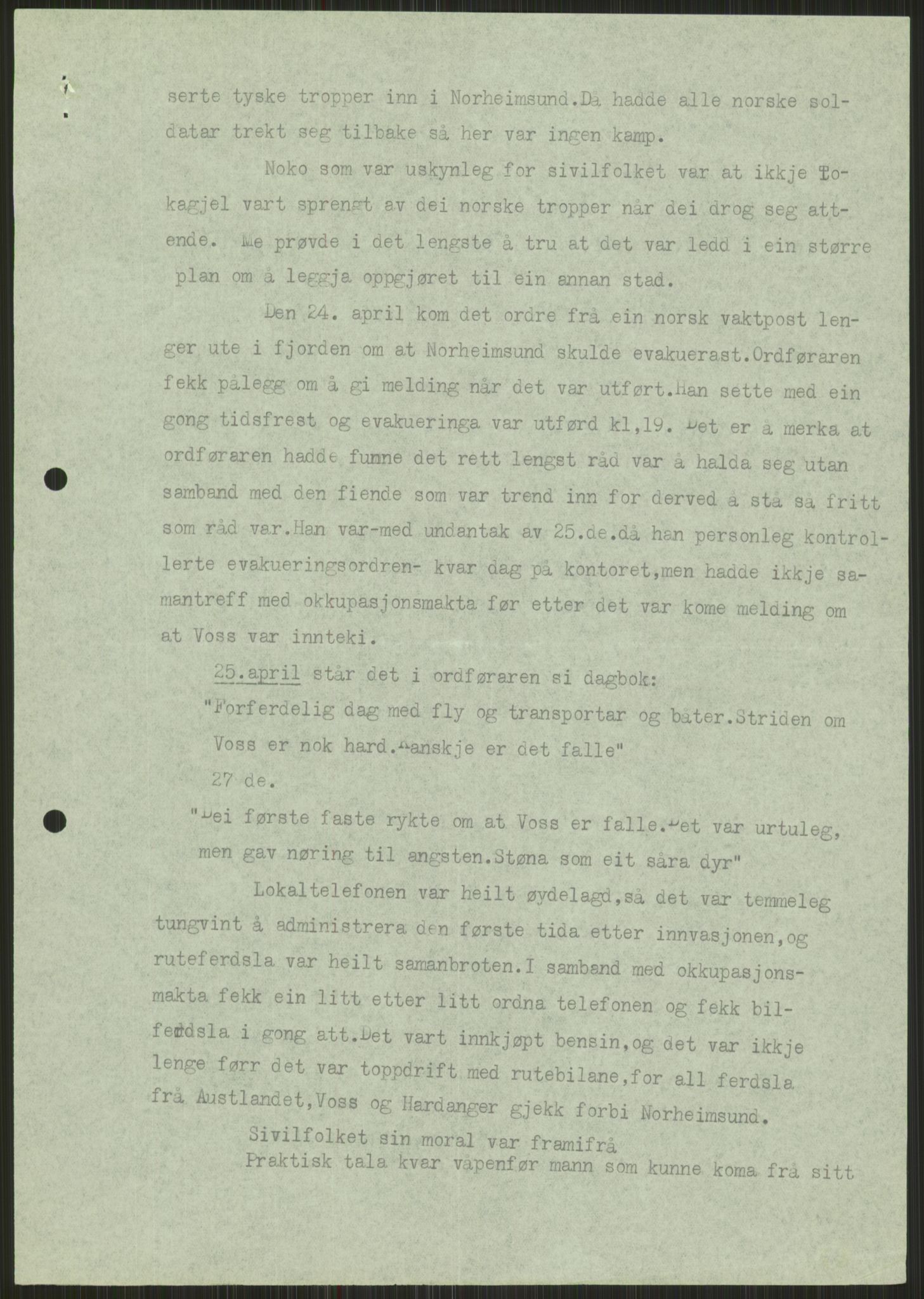 Forsvaret, Forsvarets krigshistoriske avdeling, AV/RA-RAFA-2017/Y/Ya/L0015: II-C-11-31 - Fylkesmenn.  Rapporter om krigsbegivenhetene 1940., 1940, p. 335