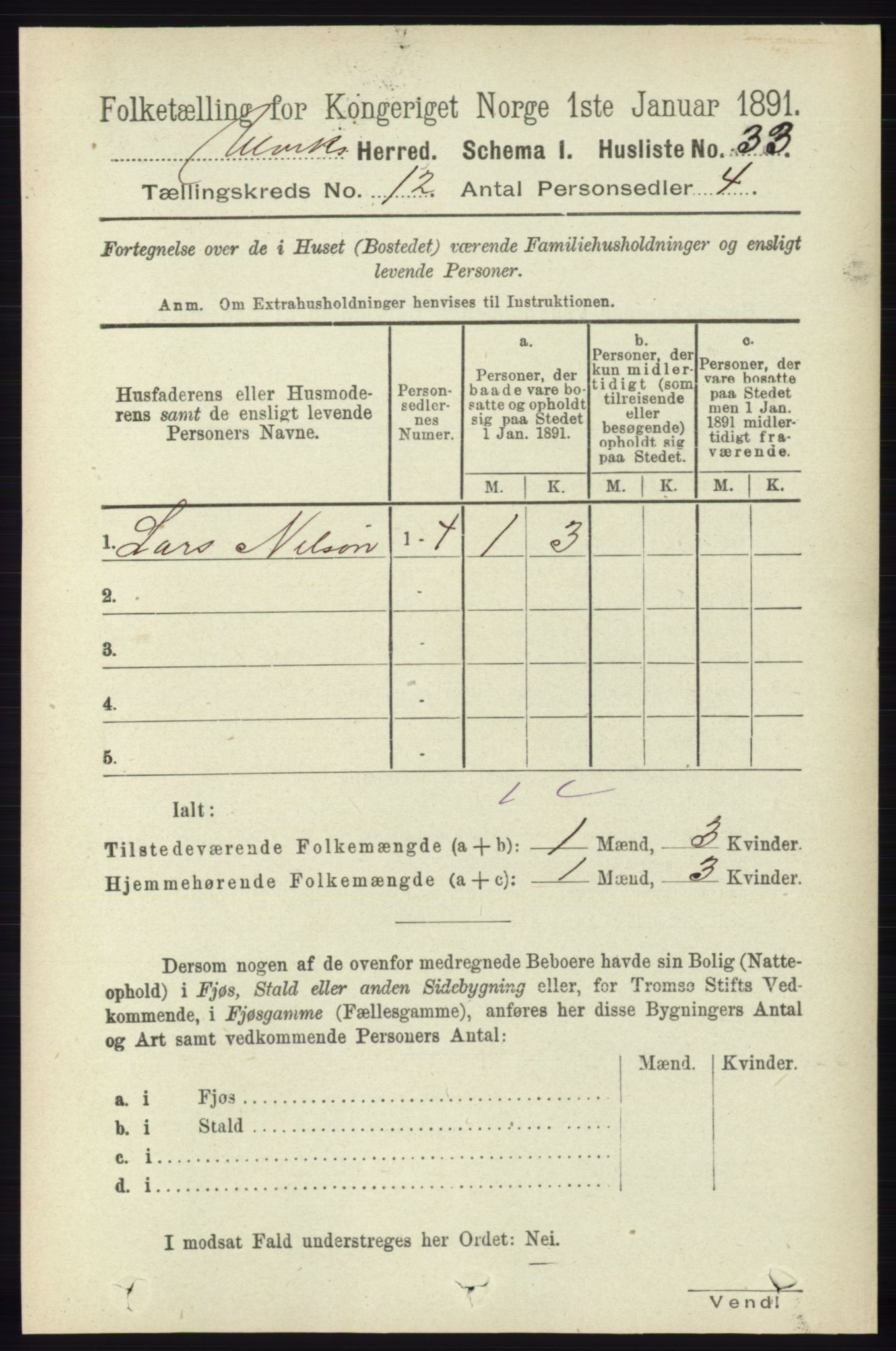 RA, 1891 census for 1233 Ulvik, 1891, p. 3635