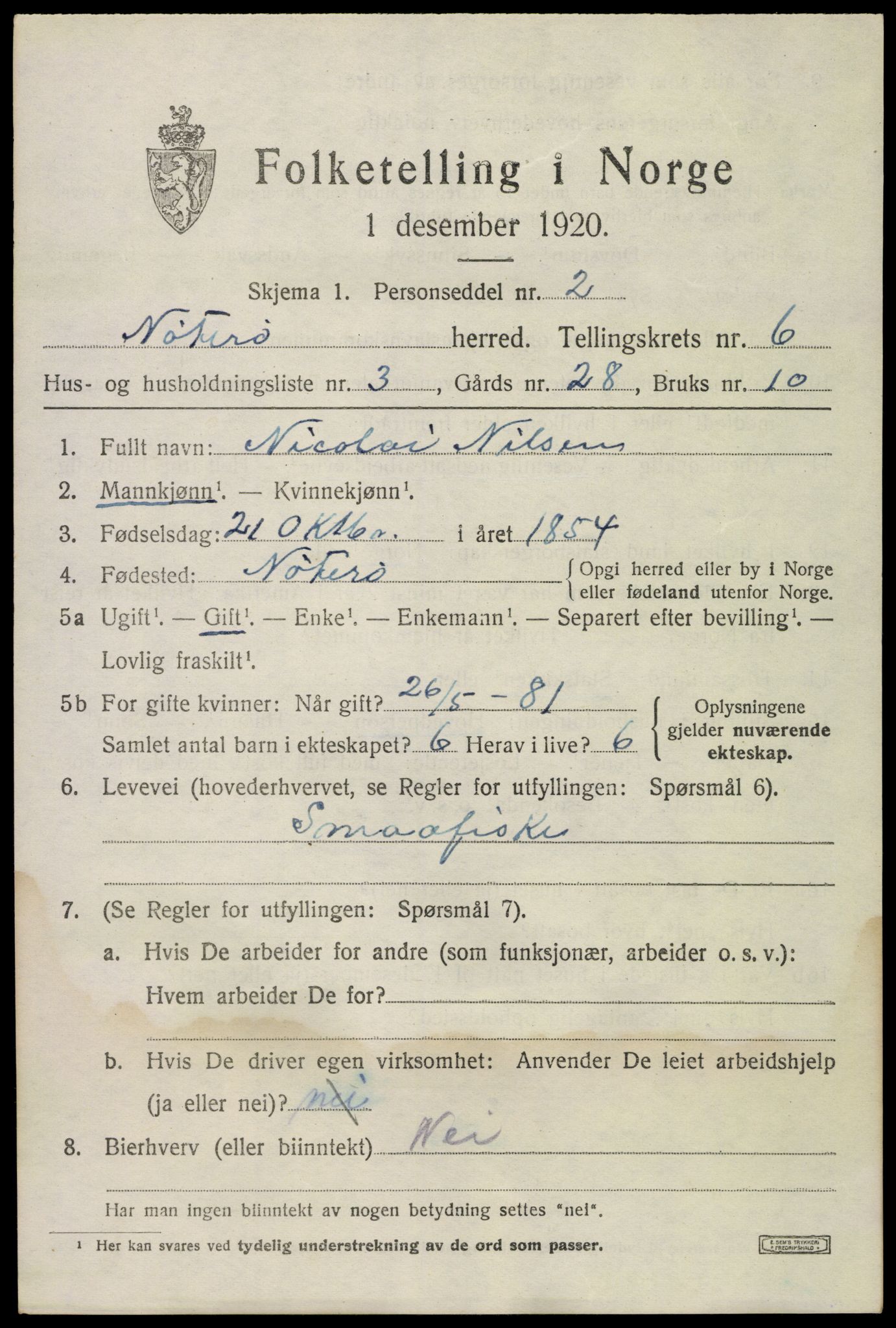 SAKO, 1920 census for Nøtterøy, 1920, p. 8461