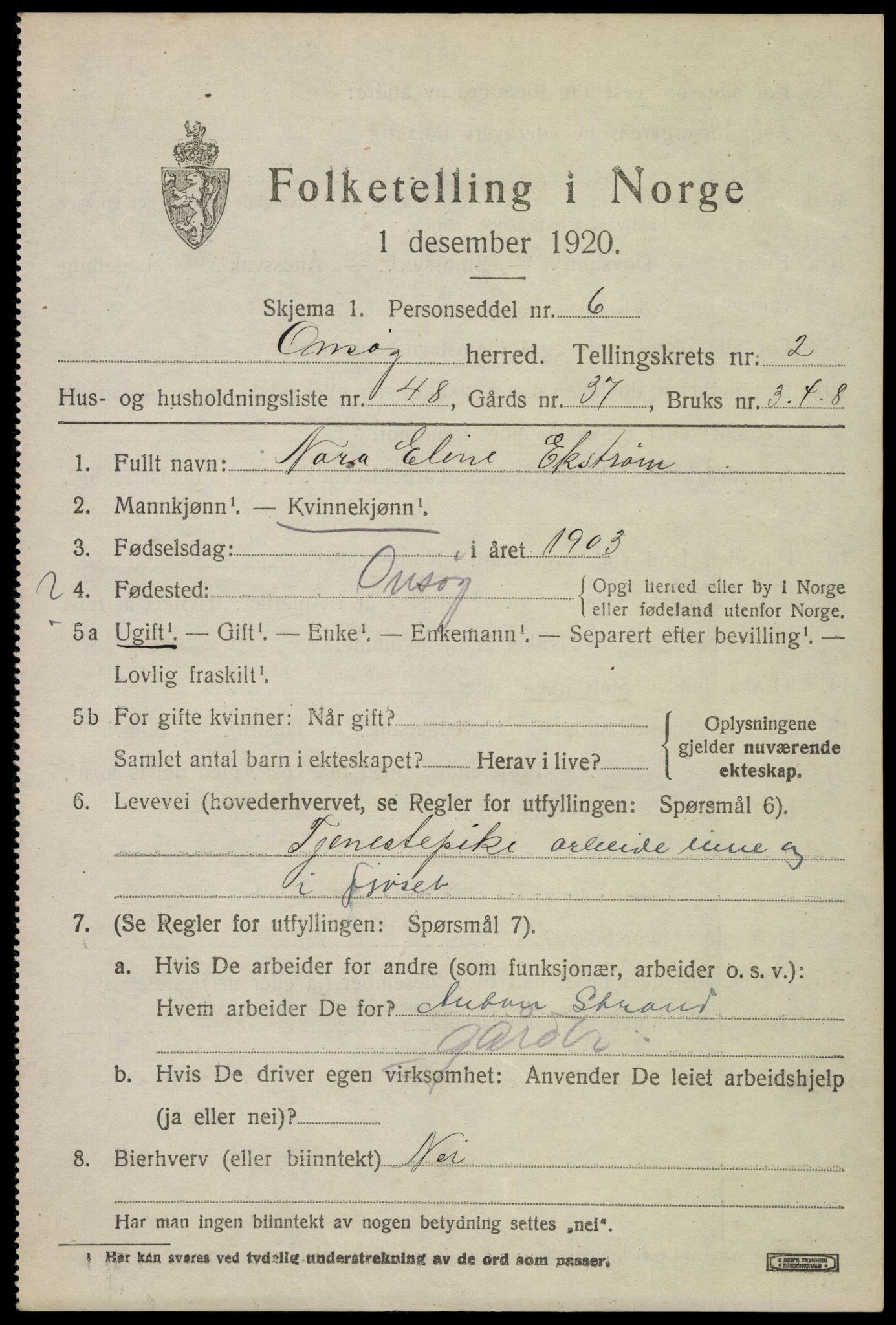 SAO, 1920 census for Onsøy, 1920, p. 4075