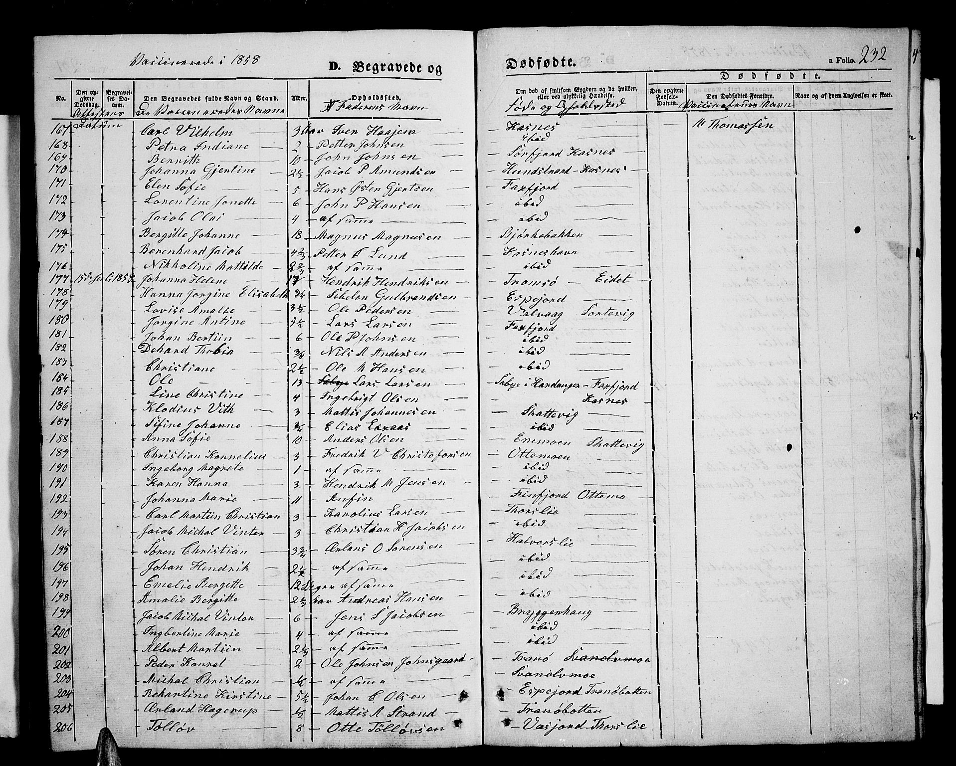 Tranøy sokneprestkontor, SATØ/S-1313/I/Ia/Iab/L0002klokker: Parish register (copy) no. 2, 1847-1860, p. 232