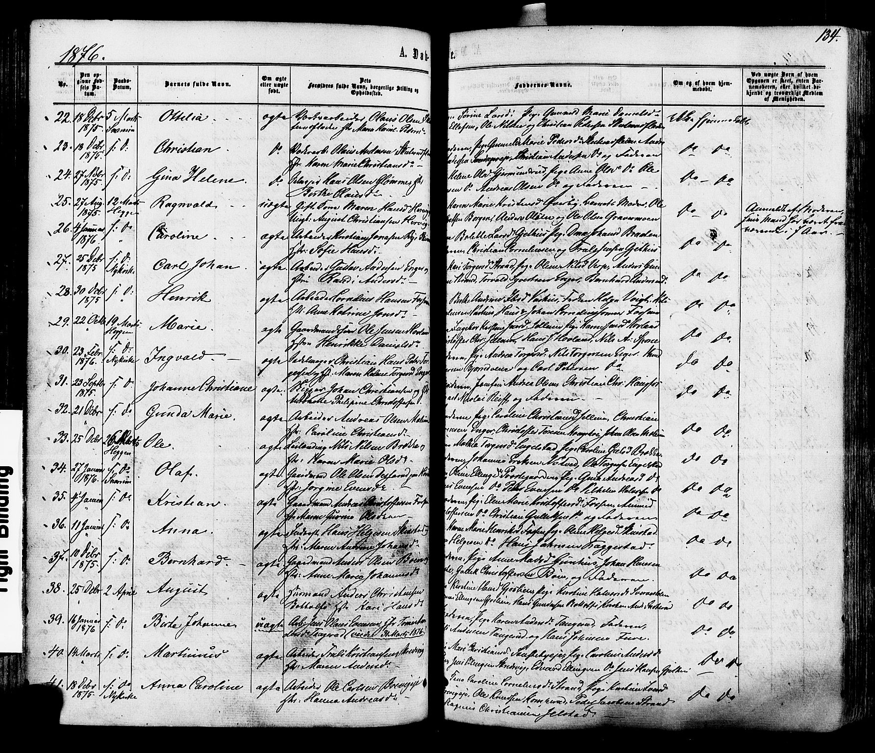 Modum kirkebøker, AV/SAKO-A-234/F/Fa/L0010: Parish register (official) no. 10, 1865-1876, p. 134