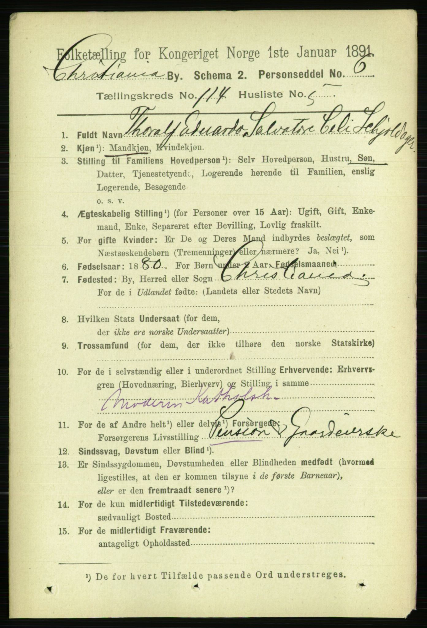RA, 1891 census for 0301 Kristiania, 1891, p. 60906