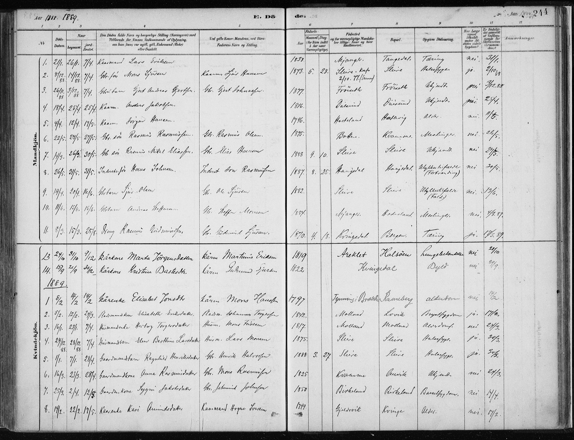 Masfjorden Sokneprestembete, SAB/A-77001: Parish register (official) no. B  1, 1876-1899, p. 244