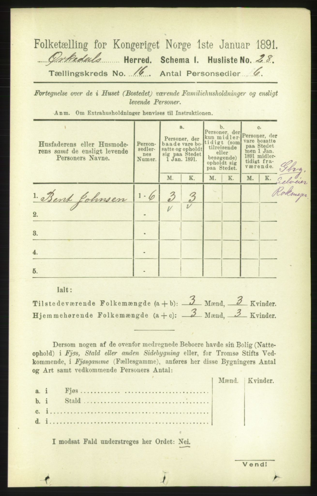 RA, 1891 census for 1638 Orkdal, 1891, p. 7145