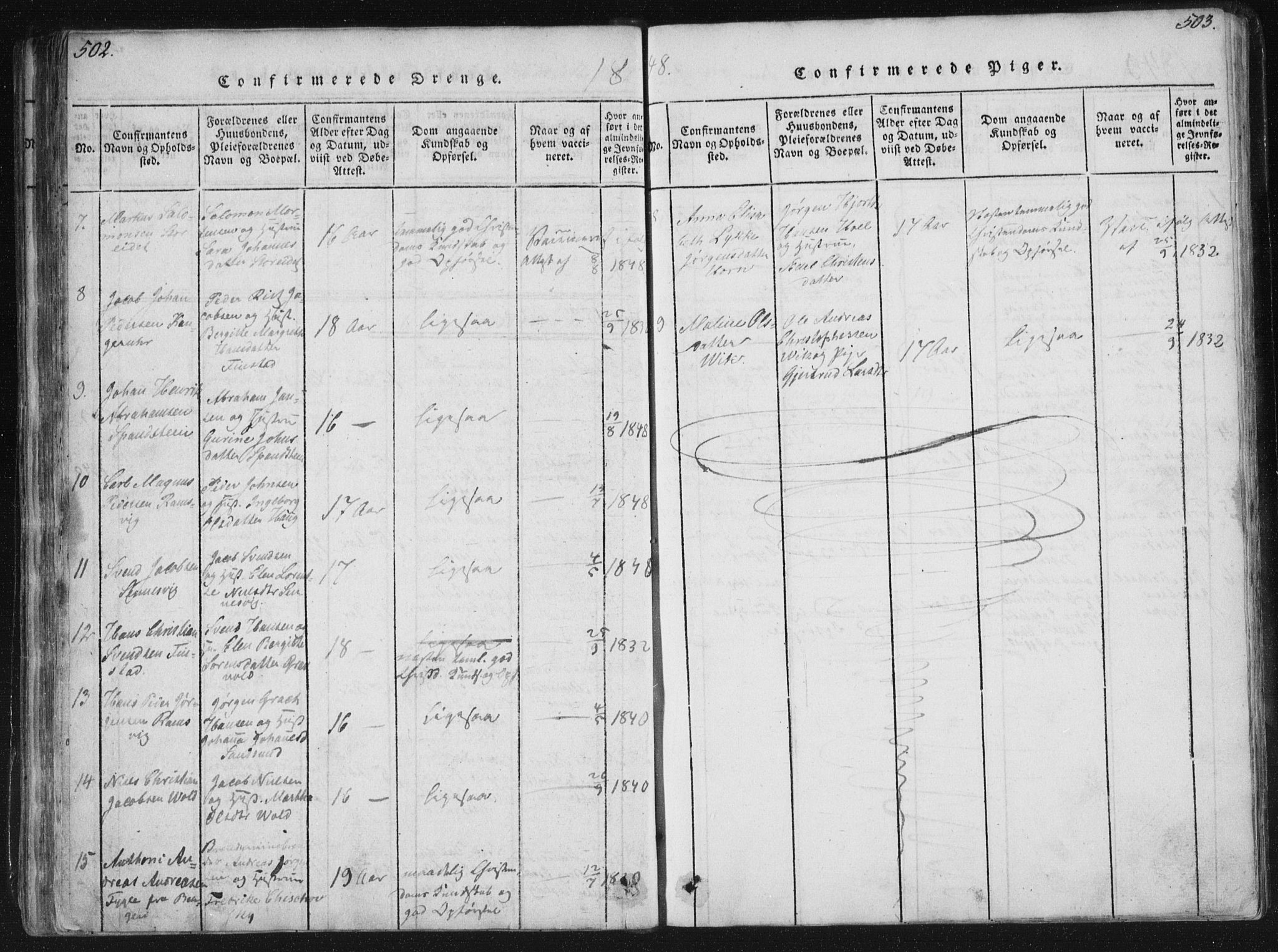 Ministerialprotokoller, klokkerbøker og fødselsregistre - Nordland, AV/SAT-A-1459/881/L1164: Parish register (copy) no. 881C01, 1818-1853, p. 502-503