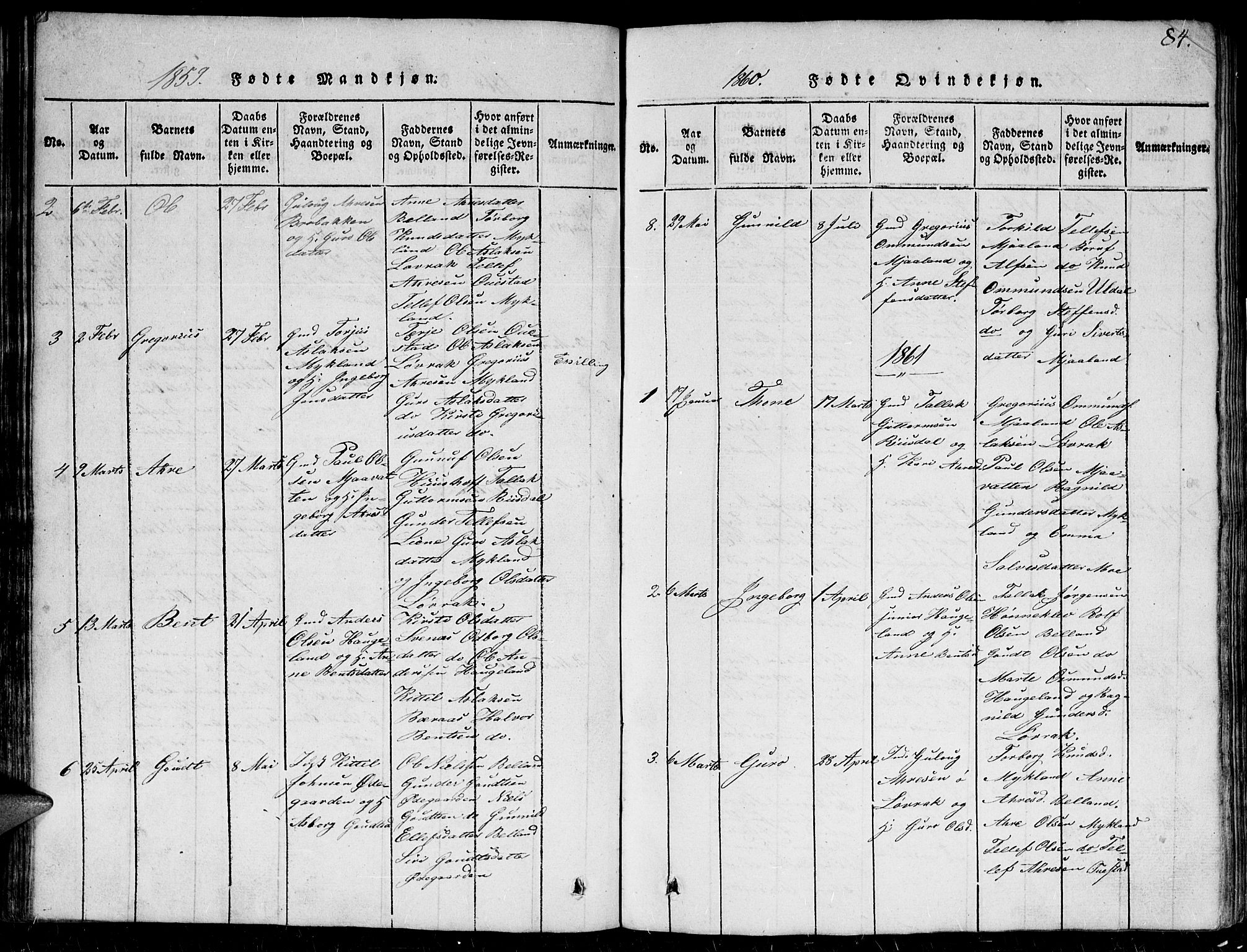 Herefoss sokneprestkontor, AV/SAK-1111-0019/F/Fb/Fbc/L0001: Parish register (copy) no. B 1, 1816-1866, p. 84