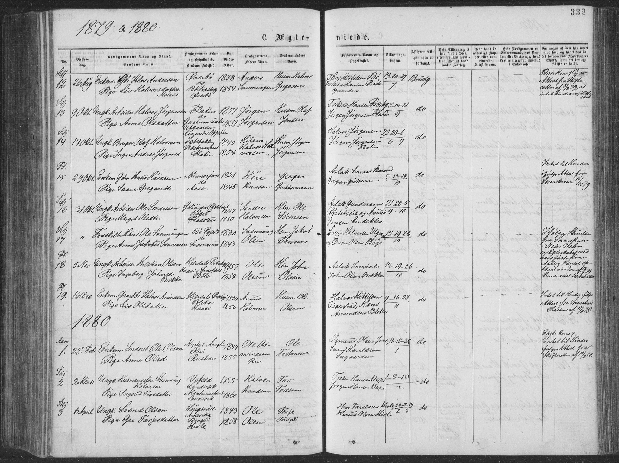 Seljord kirkebøker, SAKO/A-20/F/Fa/L0014: Parish register (official) no. I 14, 1877-1886, p. 332
