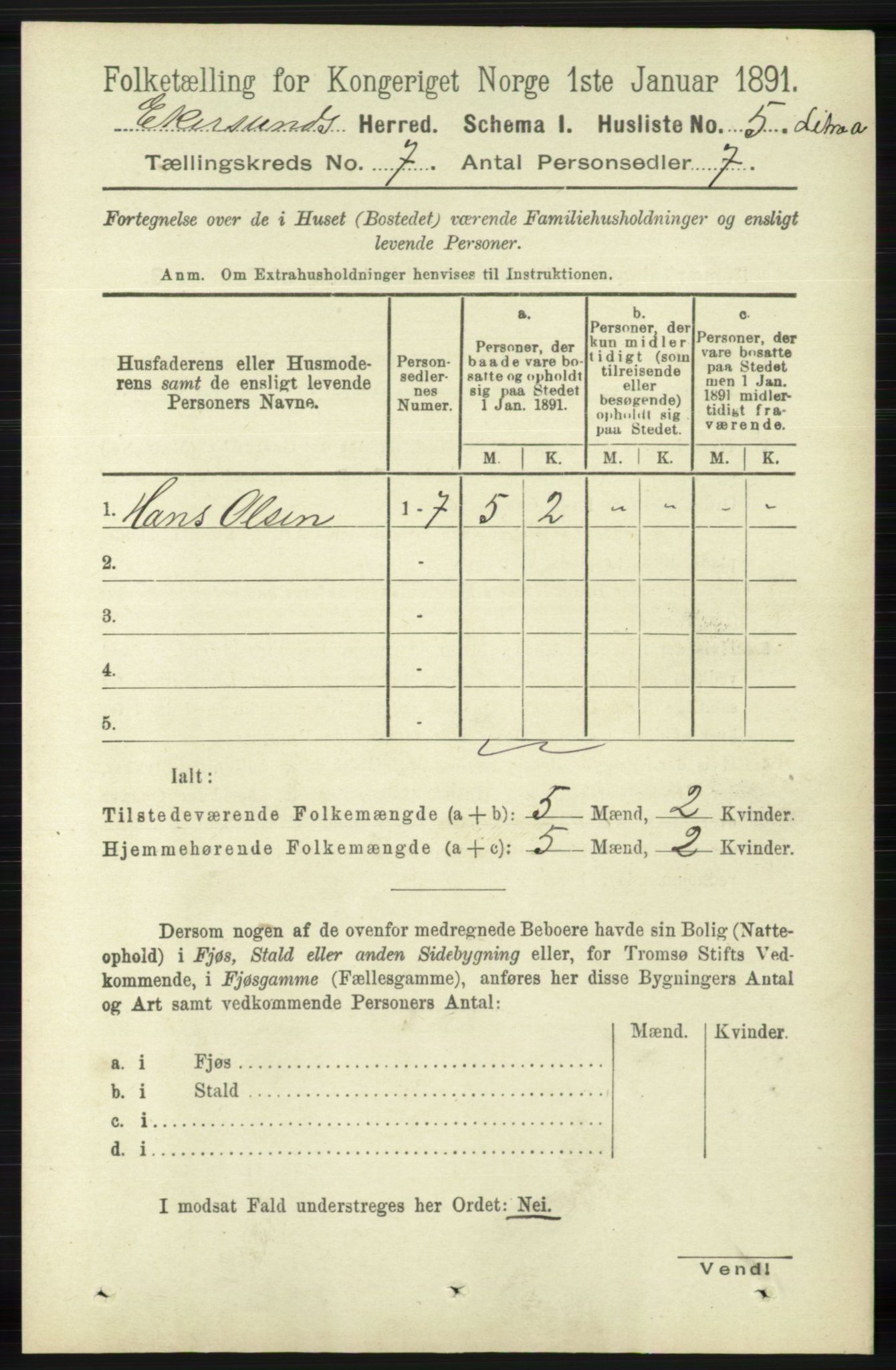 RA, 1891 census for 1116 Eigersund herred, 1891, p. 2726