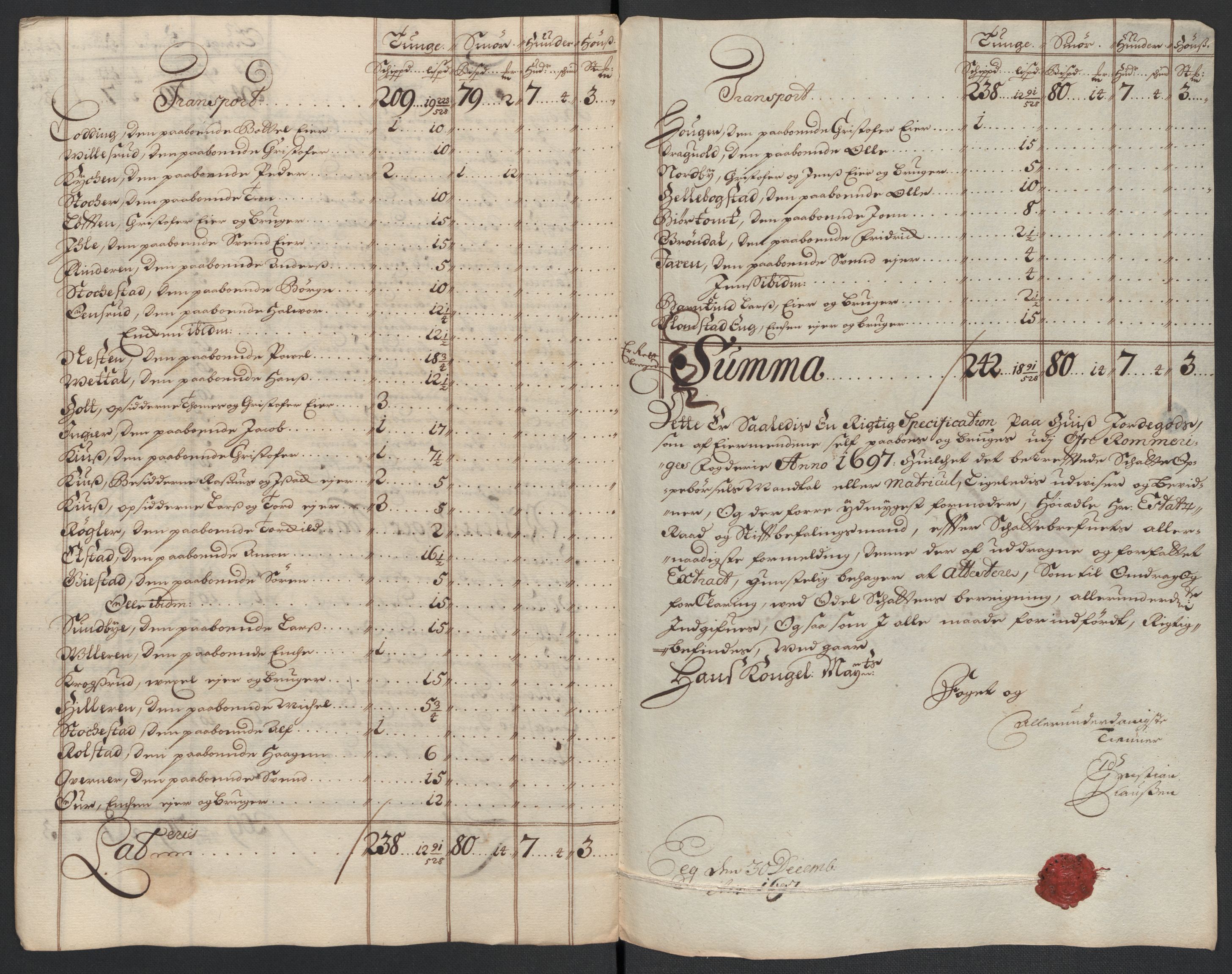 Rentekammeret inntil 1814, Reviderte regnskaper, Fogderegnskap, AV/RA-EA-4092/R12/L0709: Fogderegnskap Øvre Romerike, 1697, p. 260