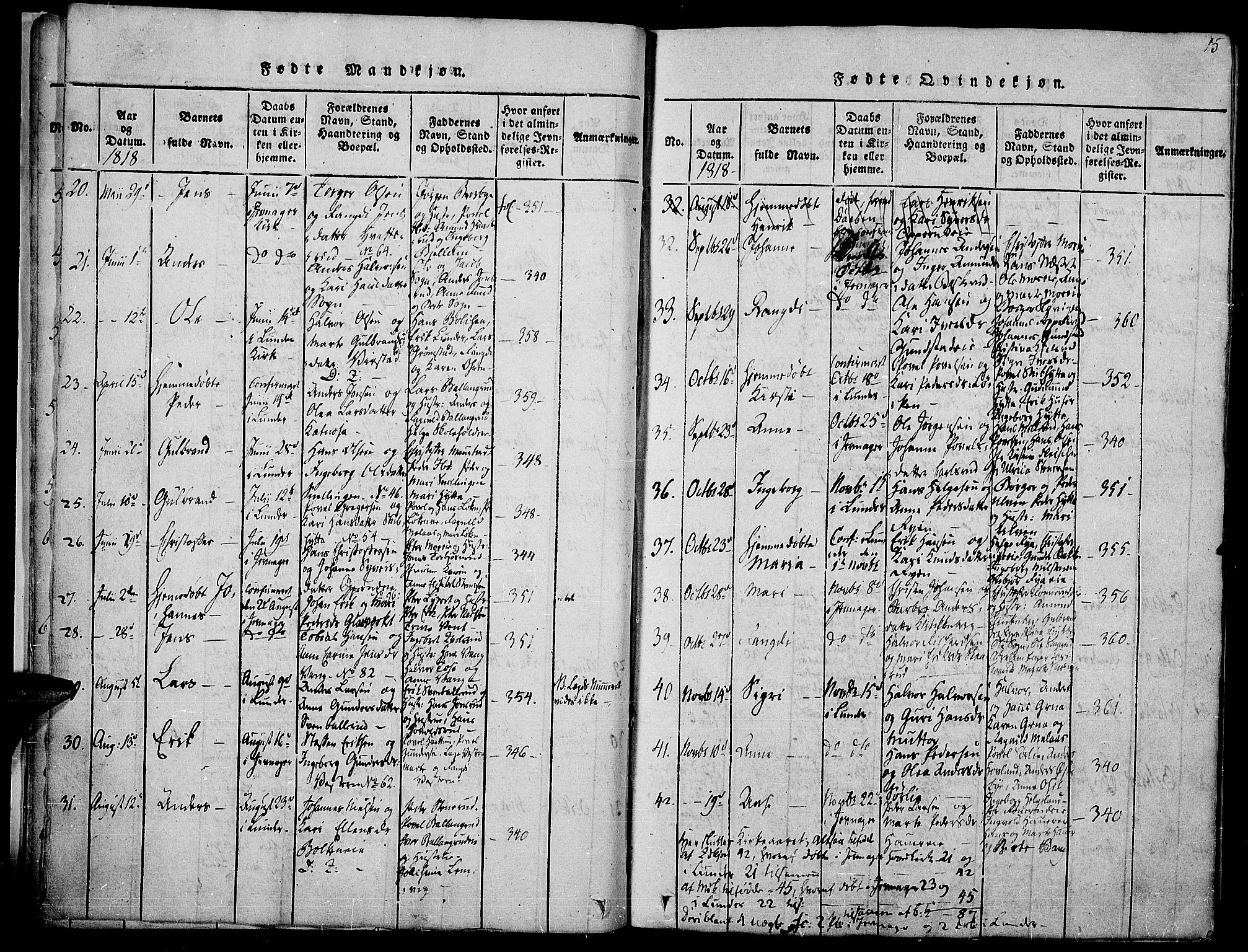 Jevnaker prestekontor, AV/SAH-PREST-116/H/Ha/Haa/L0005: Parish register (official) no. 5, 1815-1837, p. 15