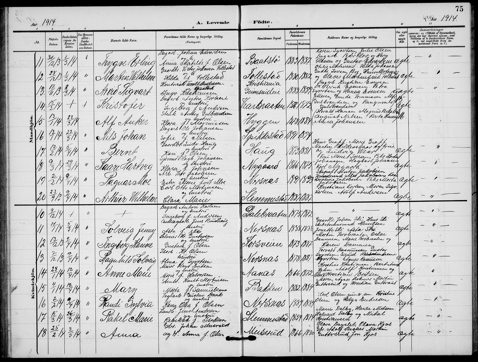 Røyken kirkebøker, AV/SAKO-A-241/G/Ga/L0005: Parish register (copy) no. 5, 1903-1918, p. 75