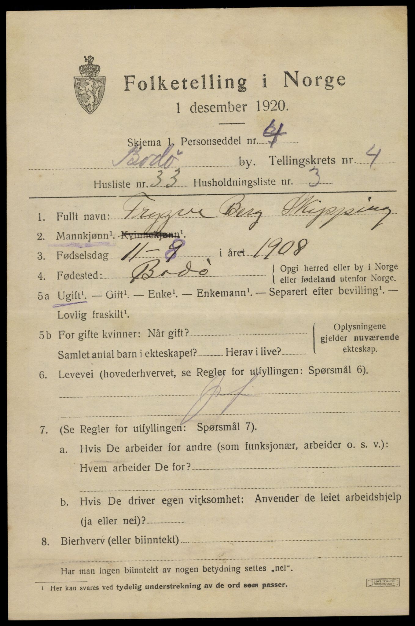 SAT, 1920 census for Bodø, 1920, p. 7921