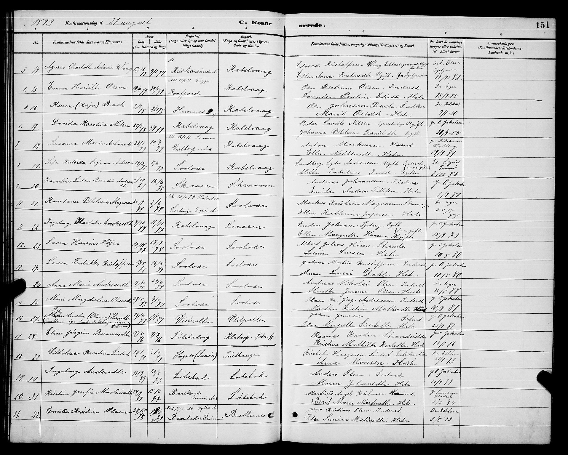 Ministerialprotokoller, klokkerbøker og fødselsregistre - Nordland, AV/SAT-A-1459/874/L1077: Parish register (copy) no. 874C06, 1891-1900, p. 151