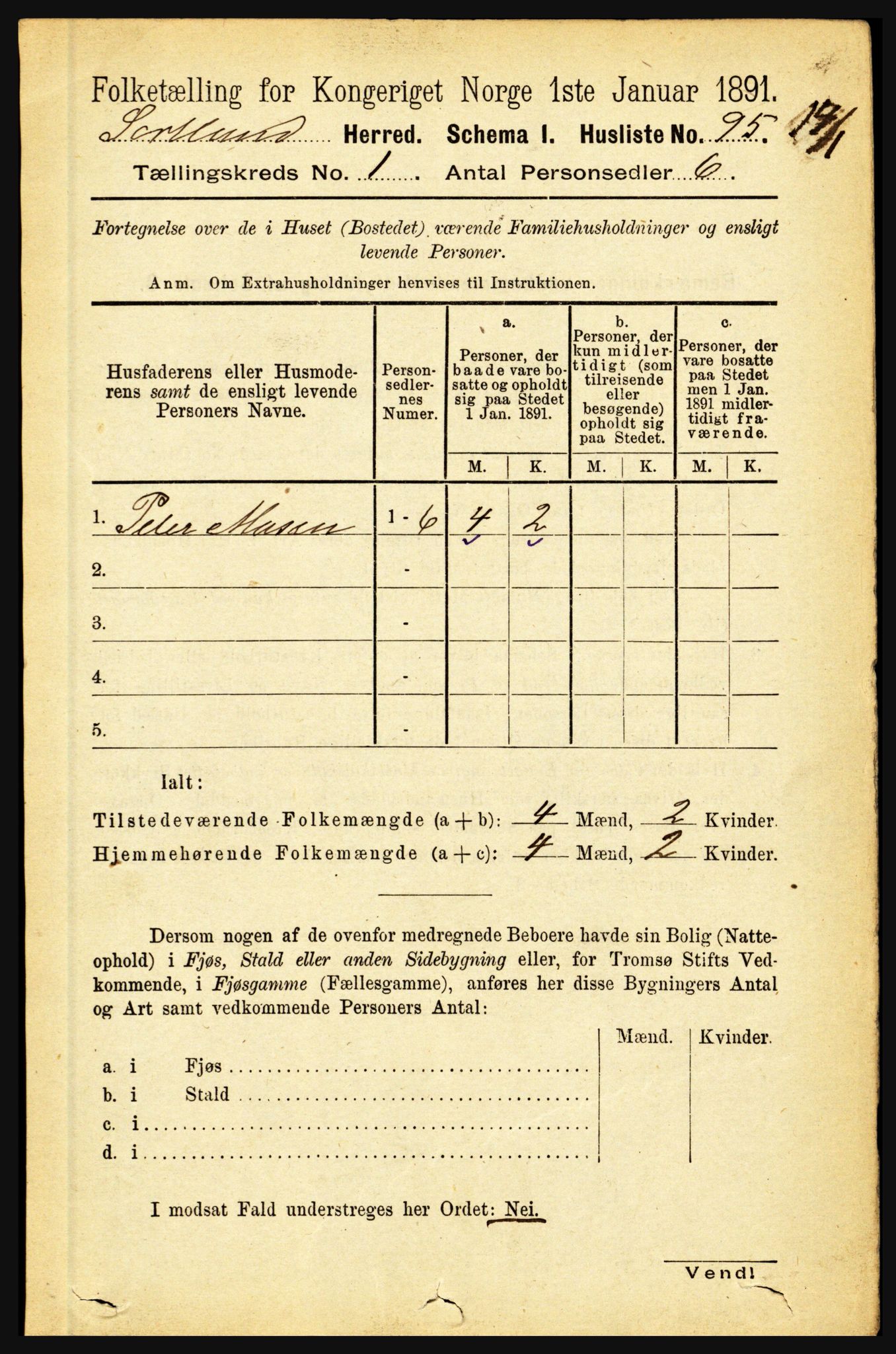 RA, 1891 census for 1870 Sortland, 1891, p. 112