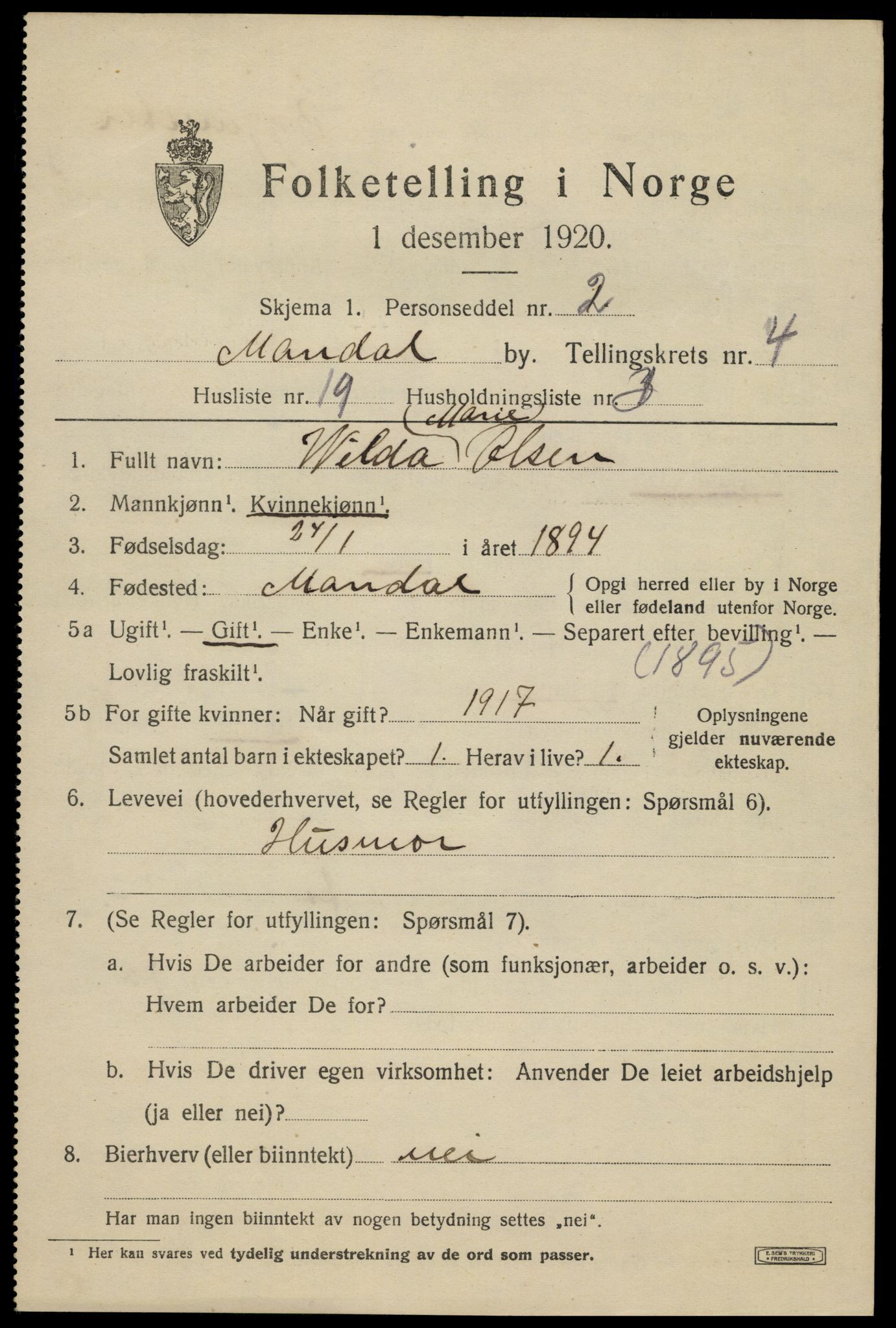 SAK, 1920 census for Mandal, 1920, p. 7227