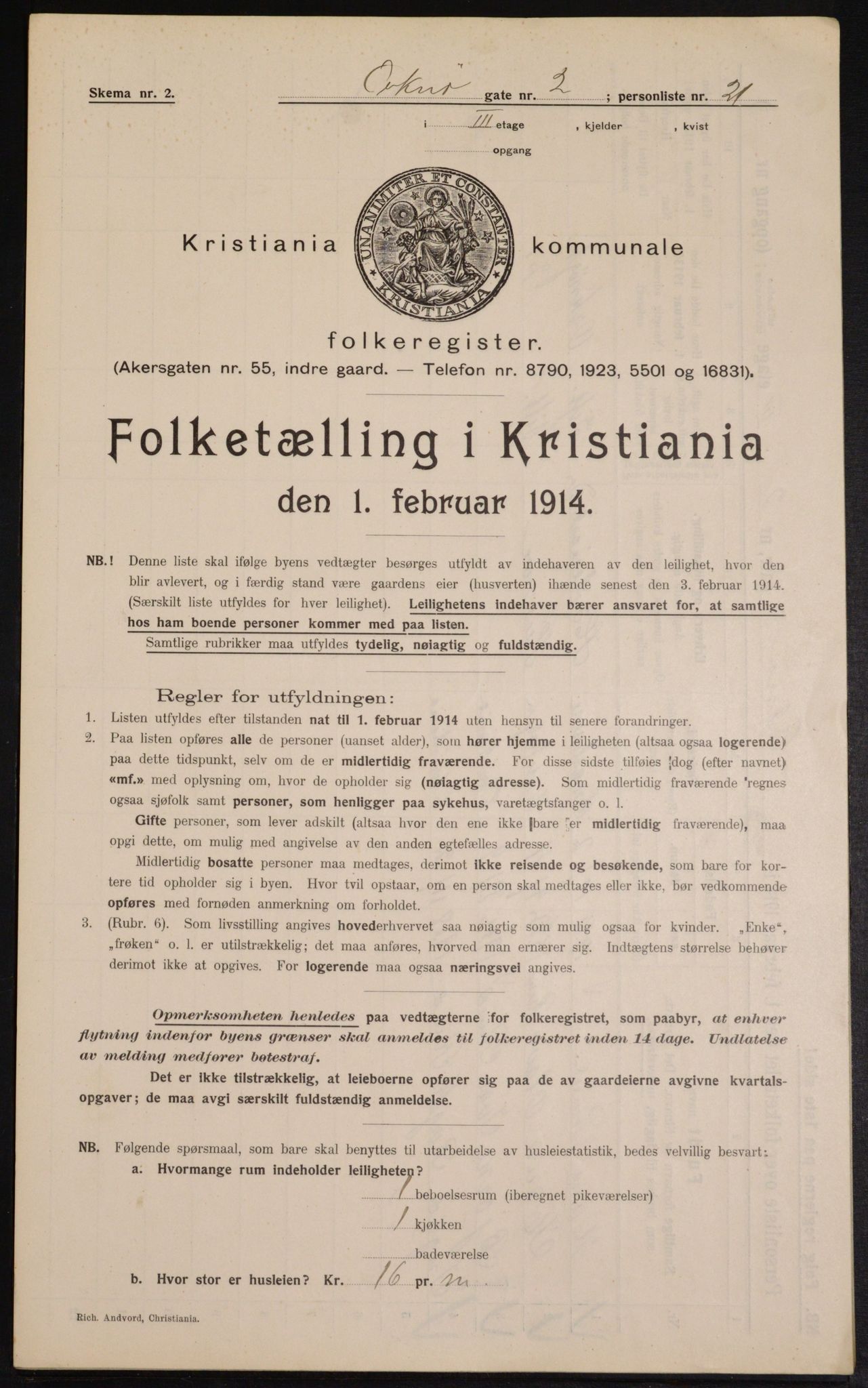 OBA, Municipal Census 1913 for Kristiania, 1913, p. 76032