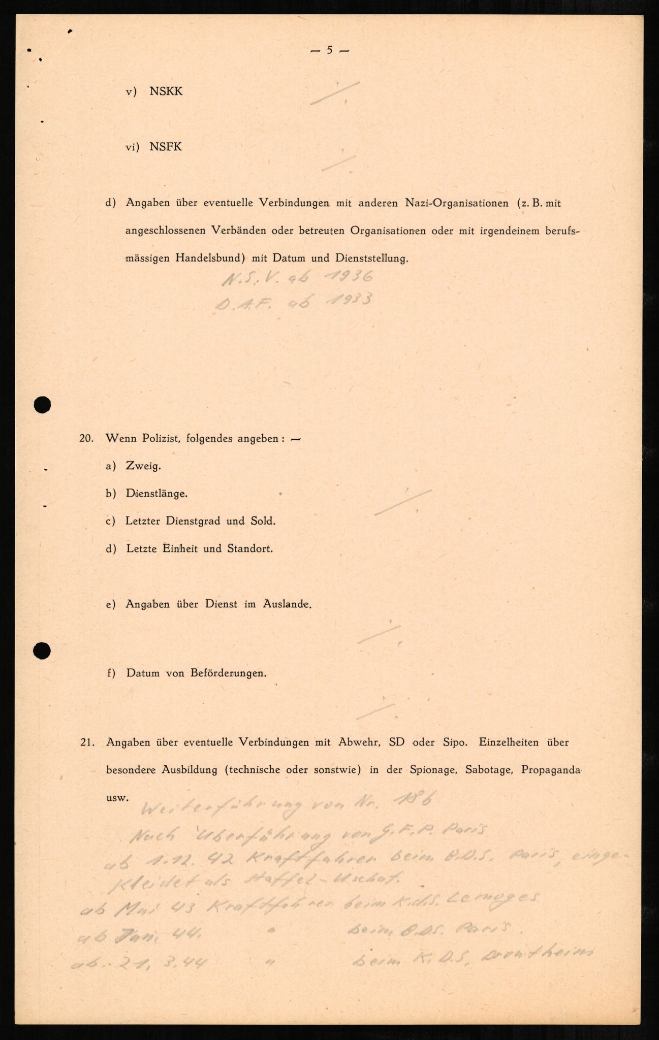 Forsvaret, Forsvarets overkommando II, RA/RAFA-3915/D/Db/L0001: CI Questionaires. Tyske okkupasjonsstyrker i Norge. Tyskere., 1945-1946, p. 172